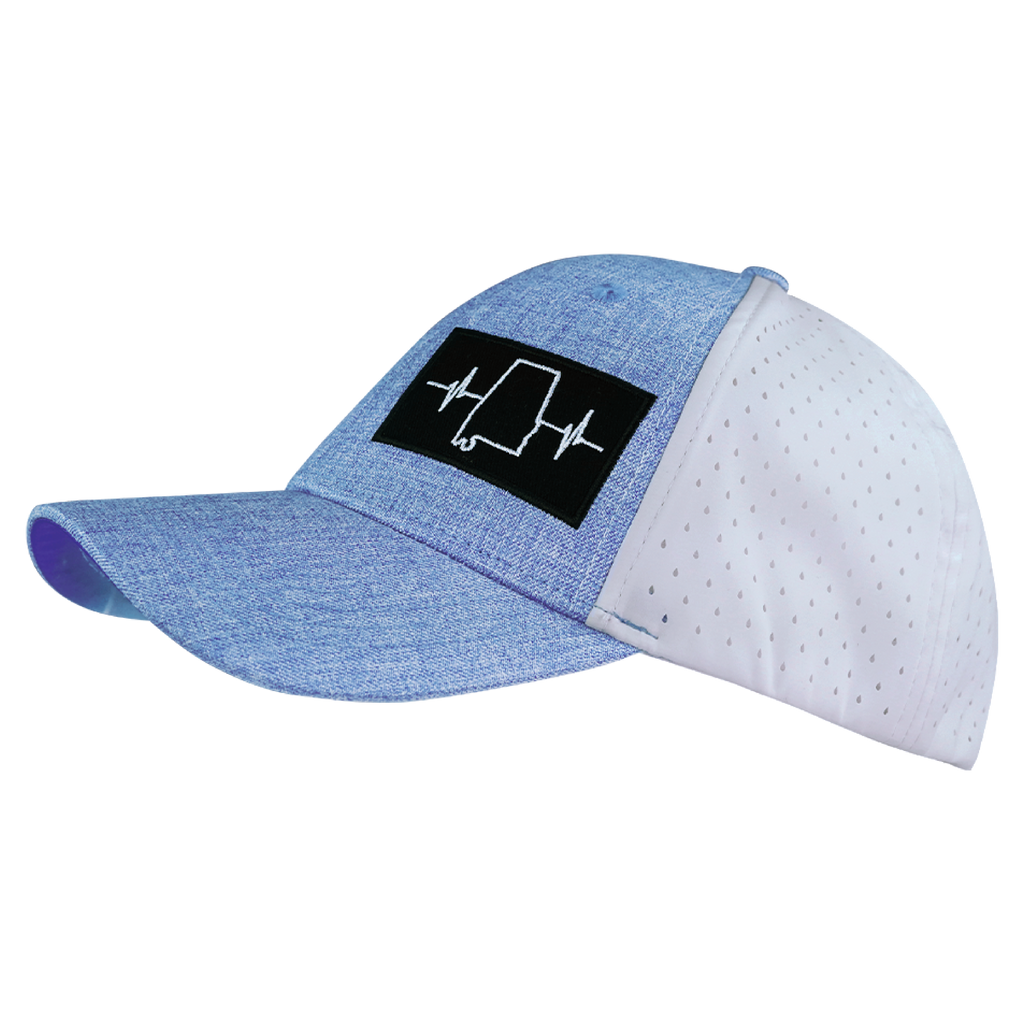 The Heartbeat Brand Alabama Hat - Low Profile - Ponytail - Light Blue / White - Laser Mesh — in-use photo