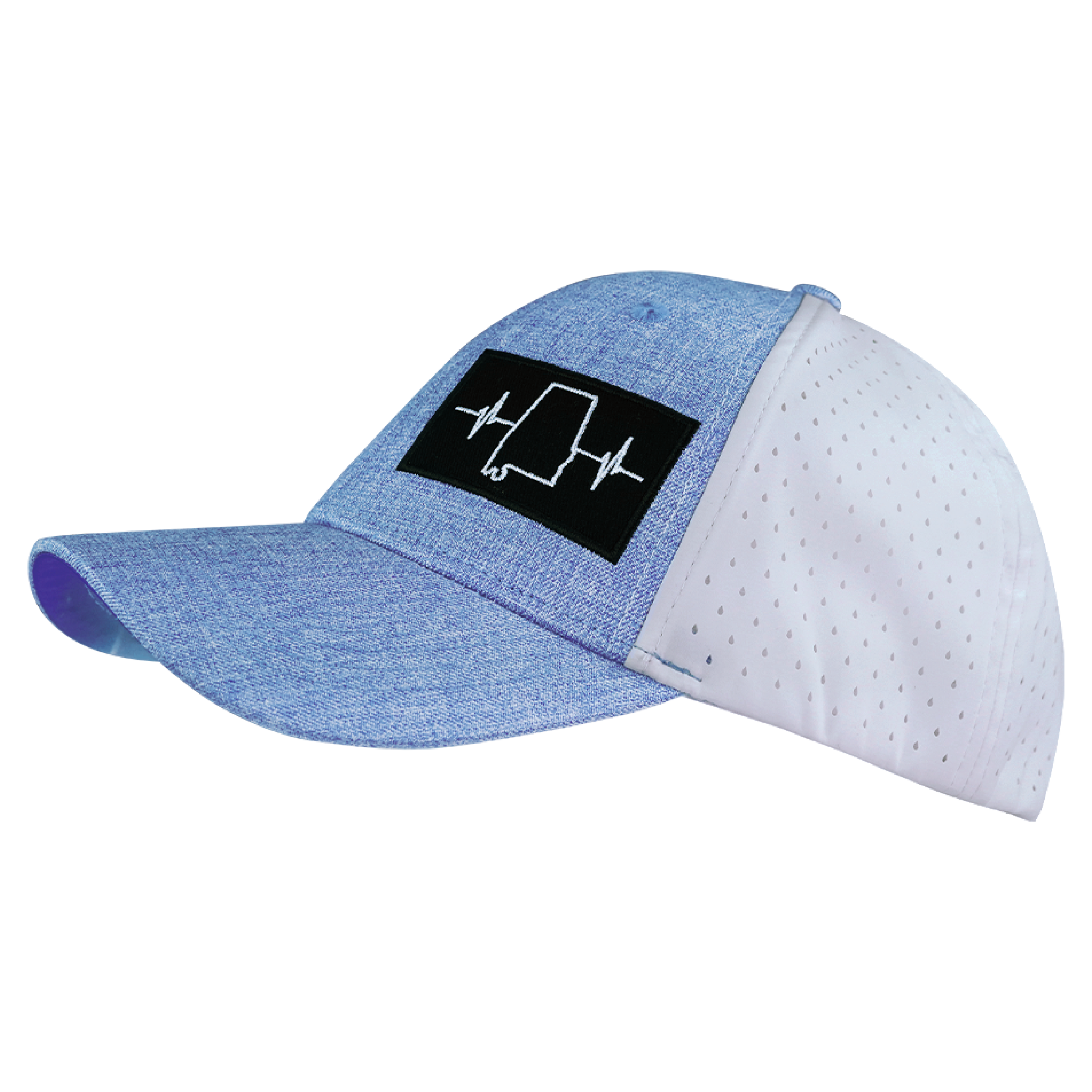 The Heartbeat Brand Alabama Hat - Low Profile - Ponytail - Light Blue / White - Laser Mesh — in-use photo