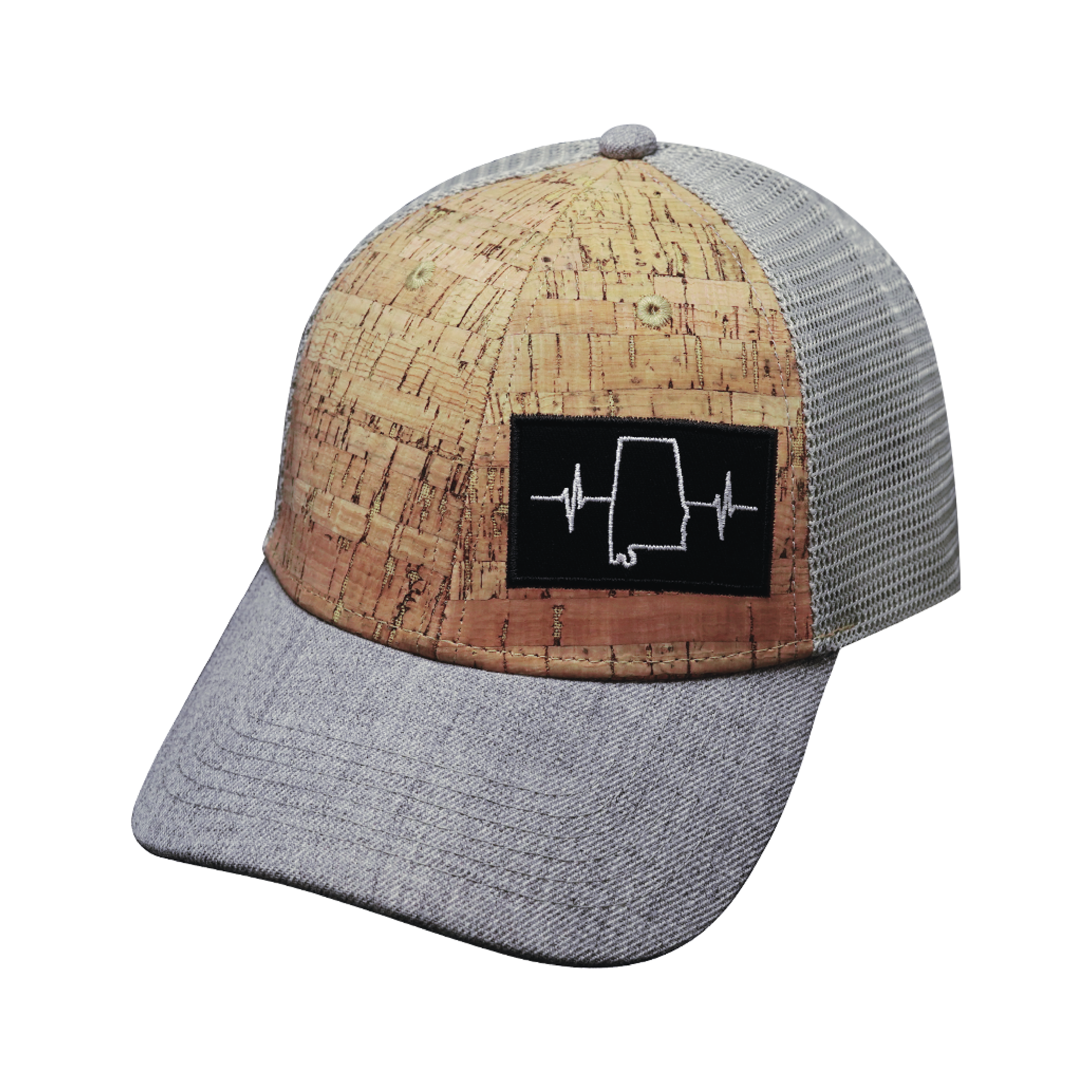 The Heartbeat Brand Alabama Hat - Low Profile - Cork - Heather Gray / Gray - Trucker Mesh — alternative angle