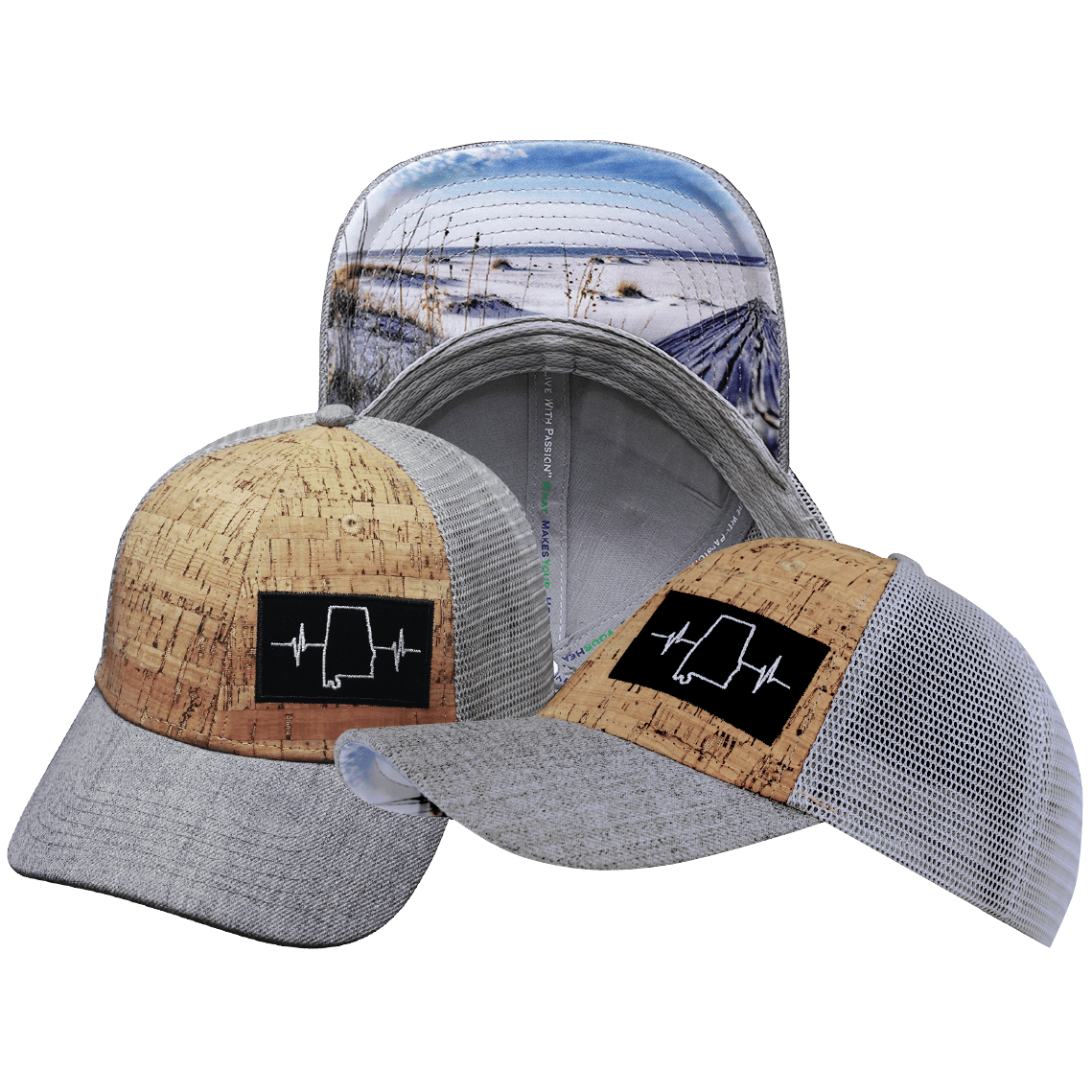 The Heartbeat Brand Alabama Hat - Low Profile - Cork - Heather Gray / Gray - Trucker Mesh — main product shot