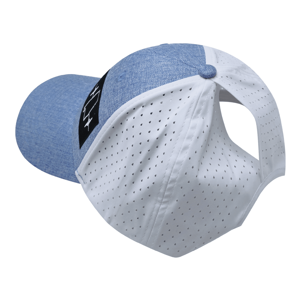 The Heartbeat Brand Alabama Hat - Low Profile - Ponytail - Light Blue / White - Laser Mesh — packaging