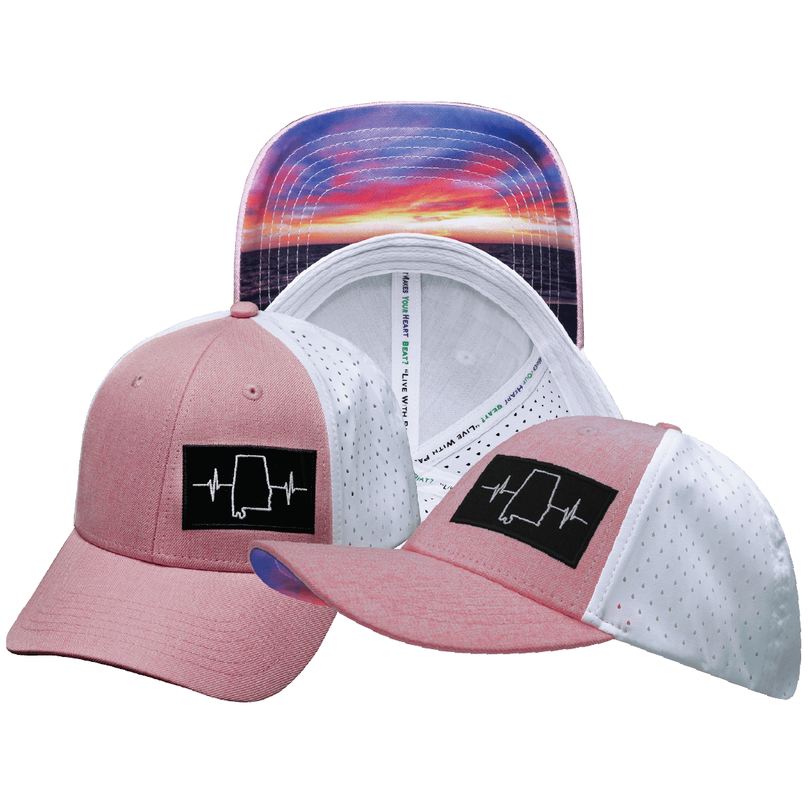 The Heartbeat Brand Alabama Hat - Low Profile - Ponytail - Pink / White - Laser Mesh — main product shot