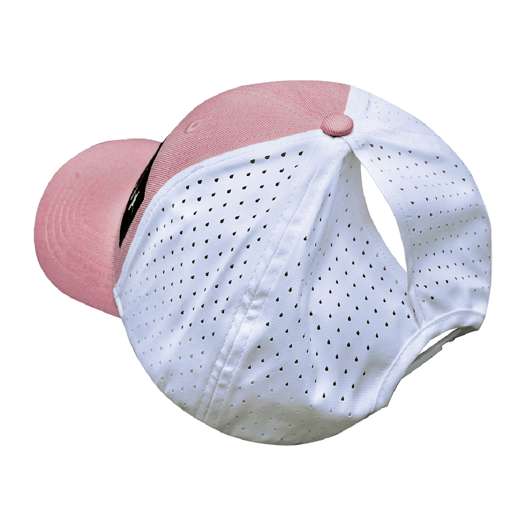 The Heartbeat Brand Alabama Hat - Low Profile - Ponytail - Pink / White - Laser Mesh — color detail