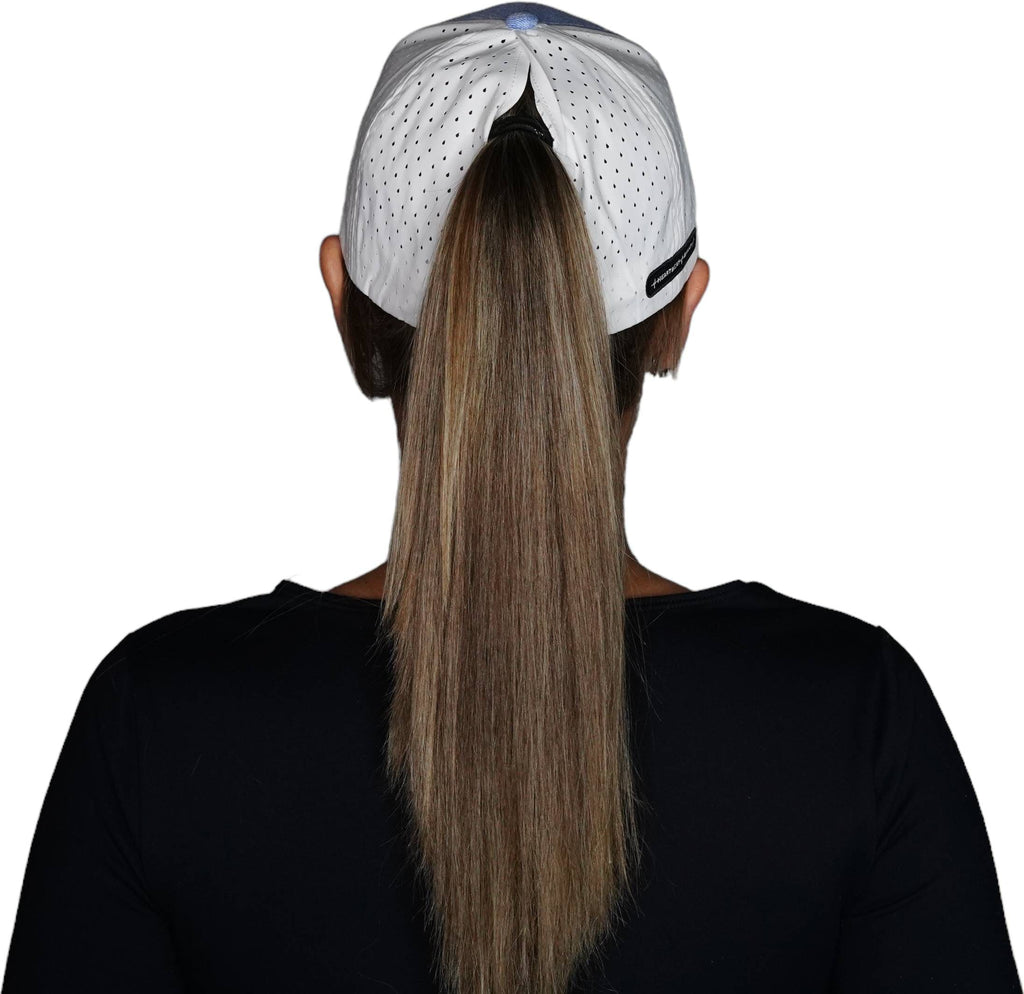 The Heartbeat Brand Alabama Hat - Low Profile - Ponytail - Light Blue / White - Laser Mesh — side view