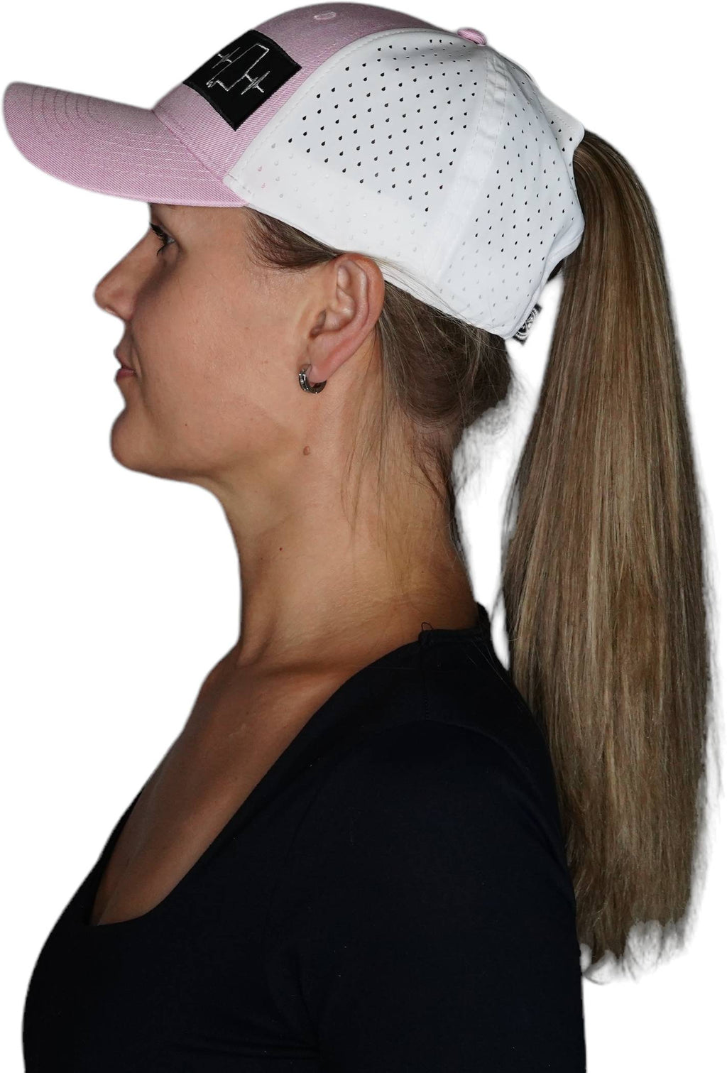 The Heartbeat Brand Alabama Hat - Low Profile - Ponytail - Pink / White - Laser Mesh — lifestyle context