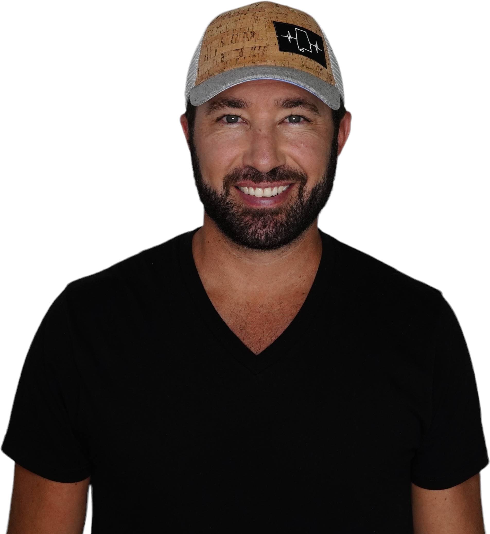 The Heartbeat Brand Alabama Hat - Low Profile - Cork - Heather Gray / Gray - Trucker Mesh — detail close-up