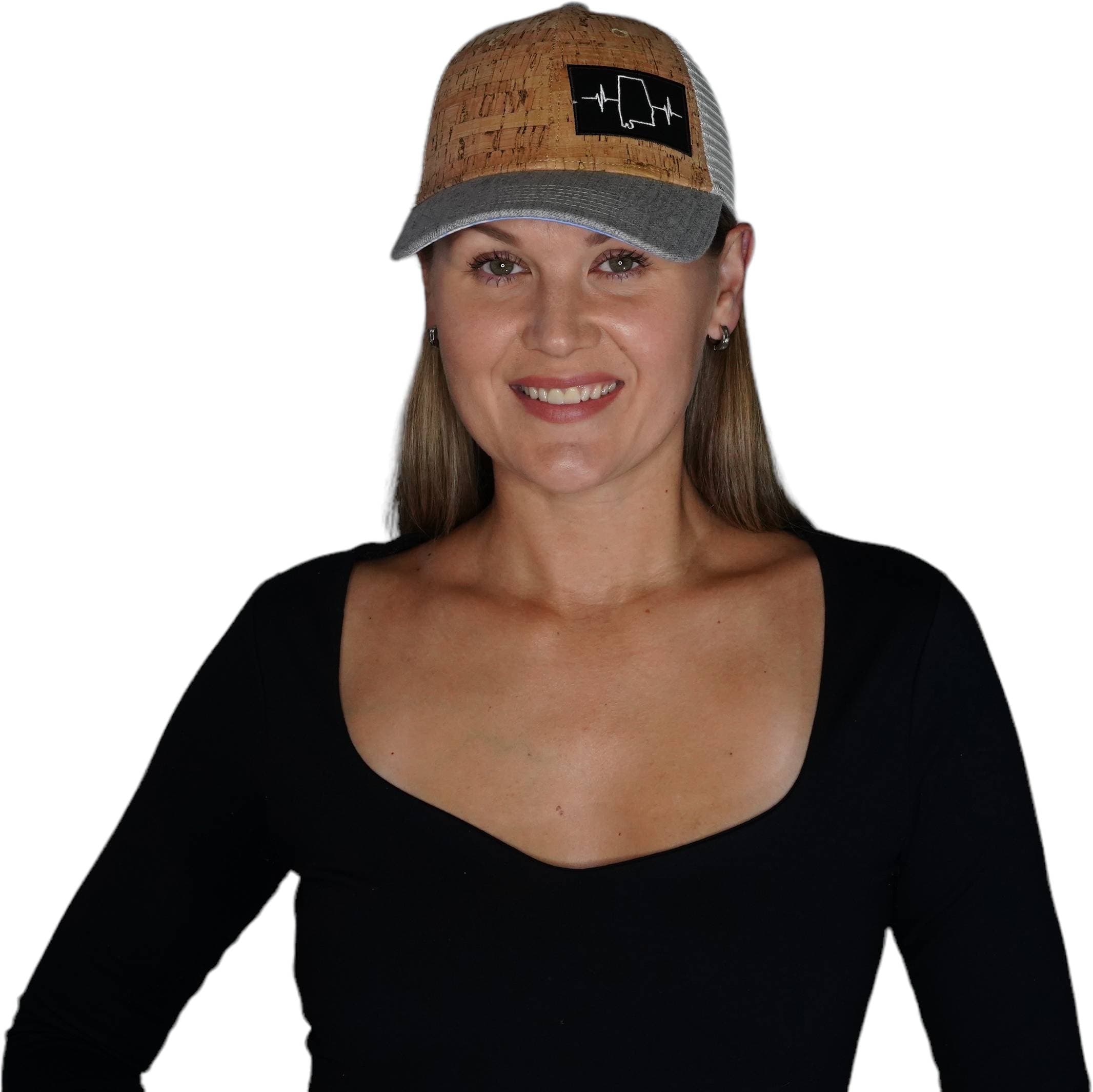 The Heartbeat Brand Alabama Hat - Low Profile - Cork - Heather Gray / Gray - Trucker Mesh — lifestyle context