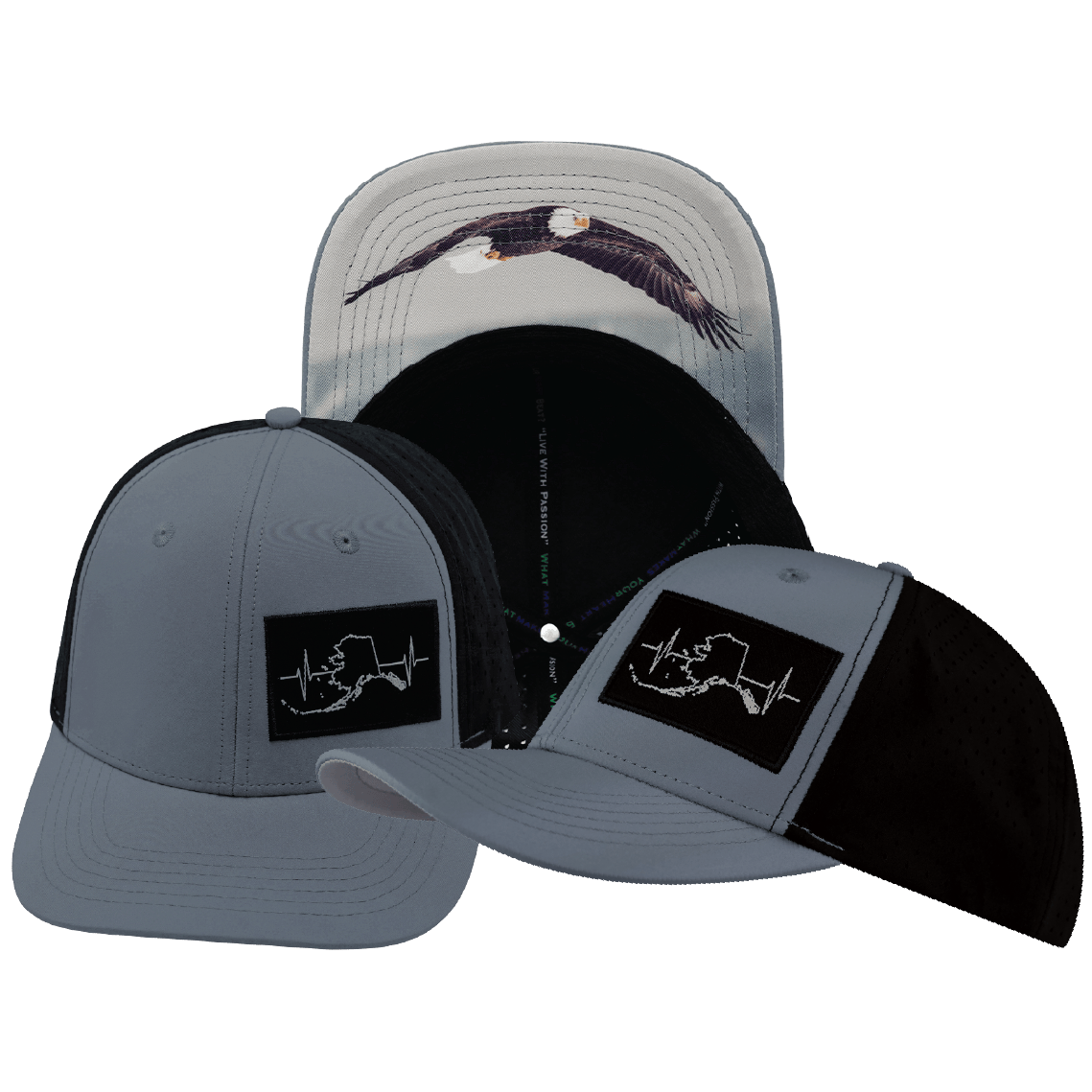 The Heartbeat Brand Alaska Baseball Hat — Gray Blue / Black — main product shot