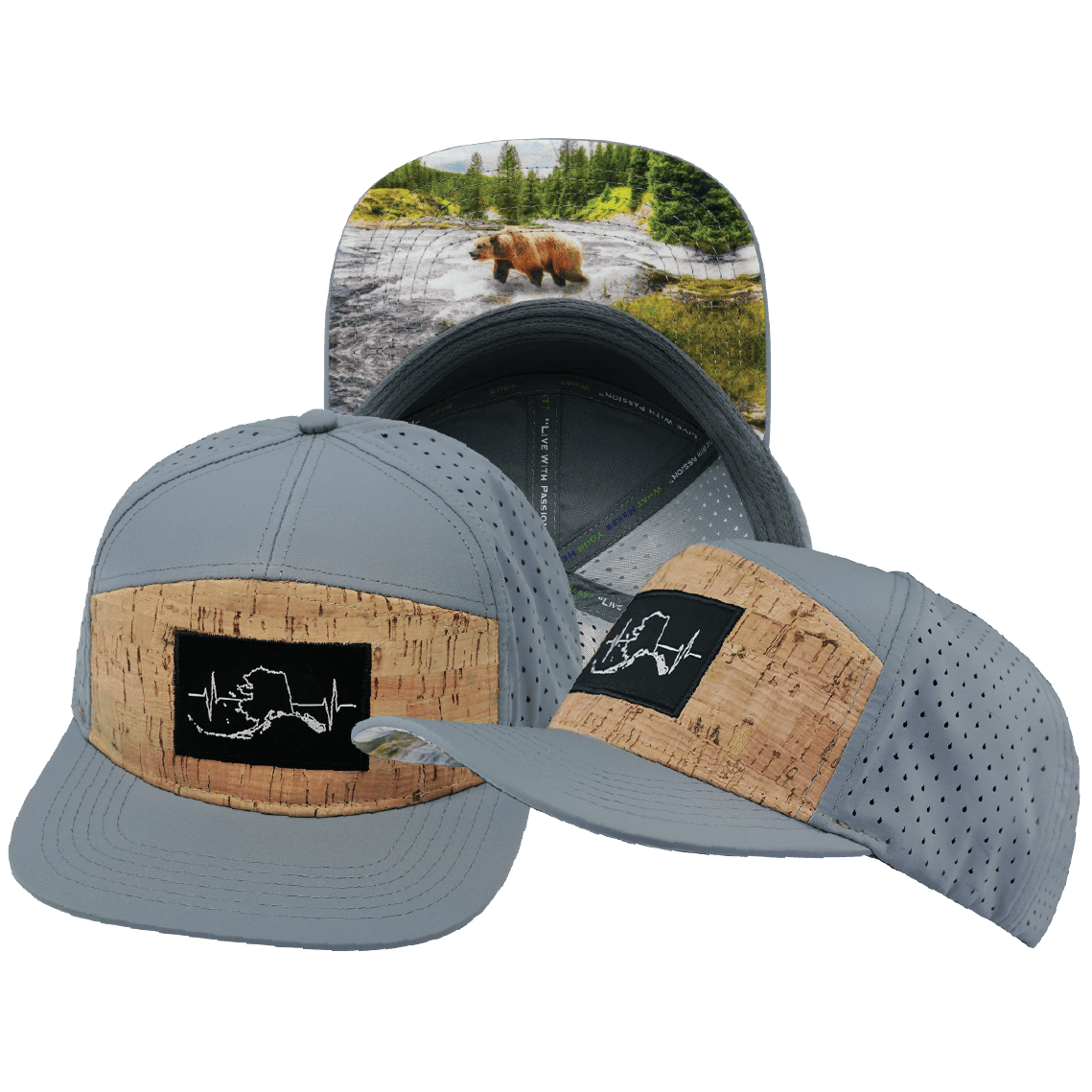 The Heartbeat Brand Alaska Flat Bill Hat — Cork Gray Blue — main product shot
