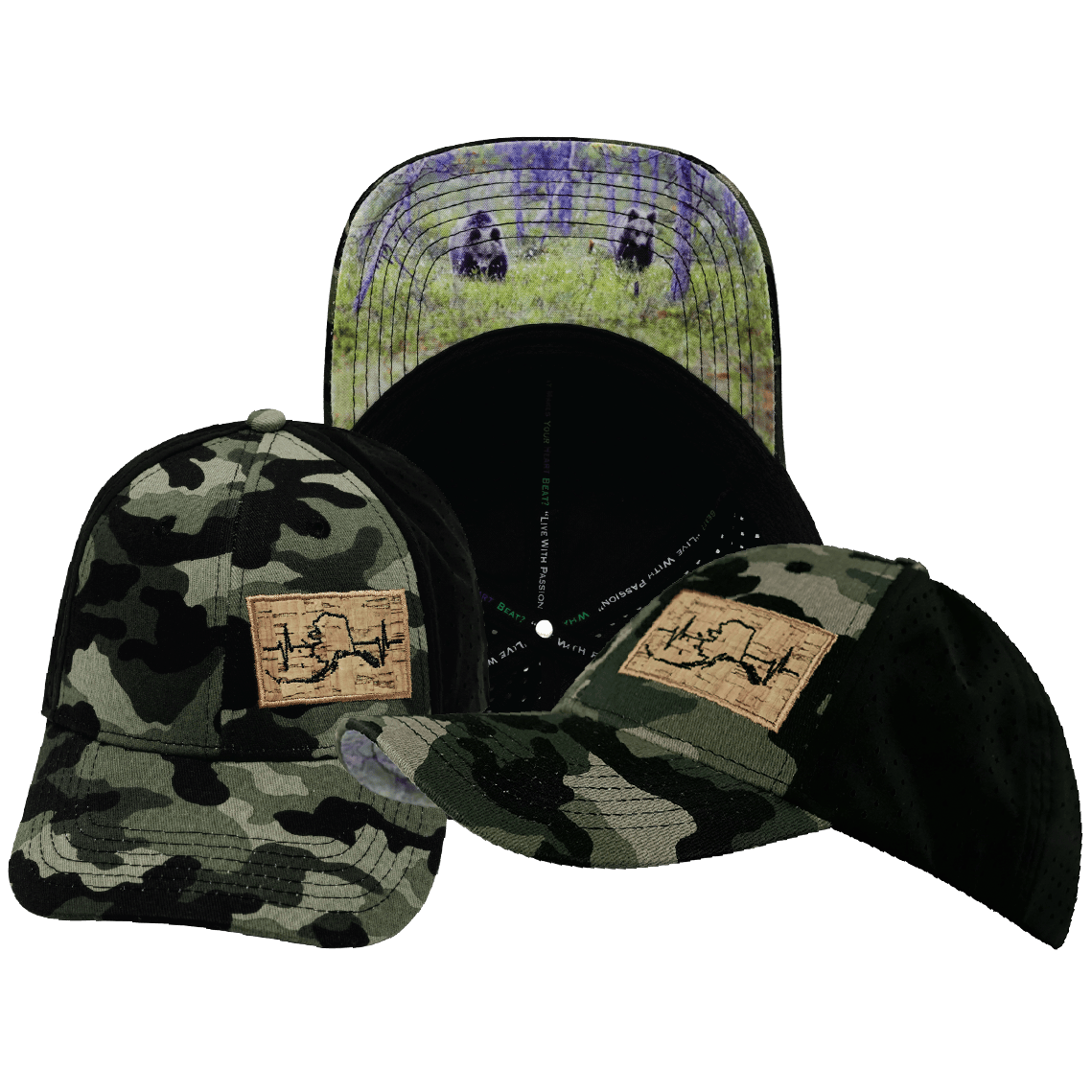 The Heartbeat Brand Alaska Low Profile Hat — Ponytail / Camo / Black — main product shot