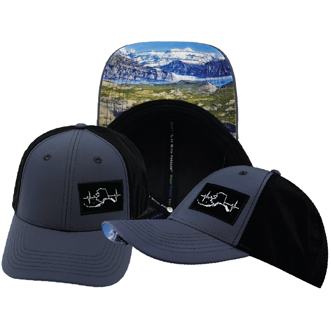The Heartbeat Brand Alaska Low Profile Hat — Ponytail / Charcoal / Black — main product shot