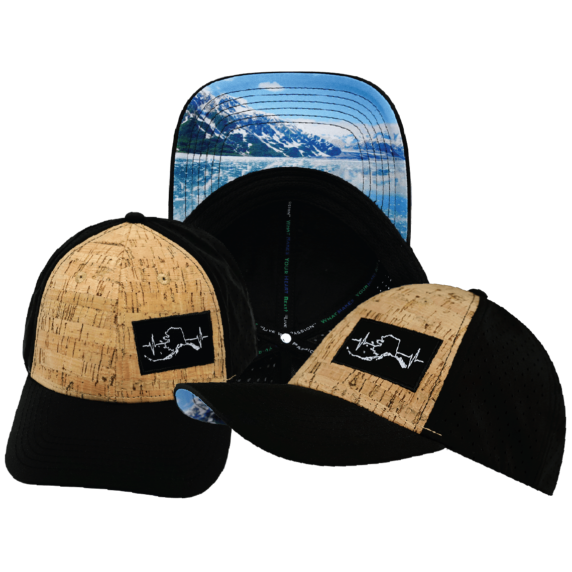 The Heartbeat Brand Alaska Low Profile Hat — Cork Ponytail / Black — main product shot