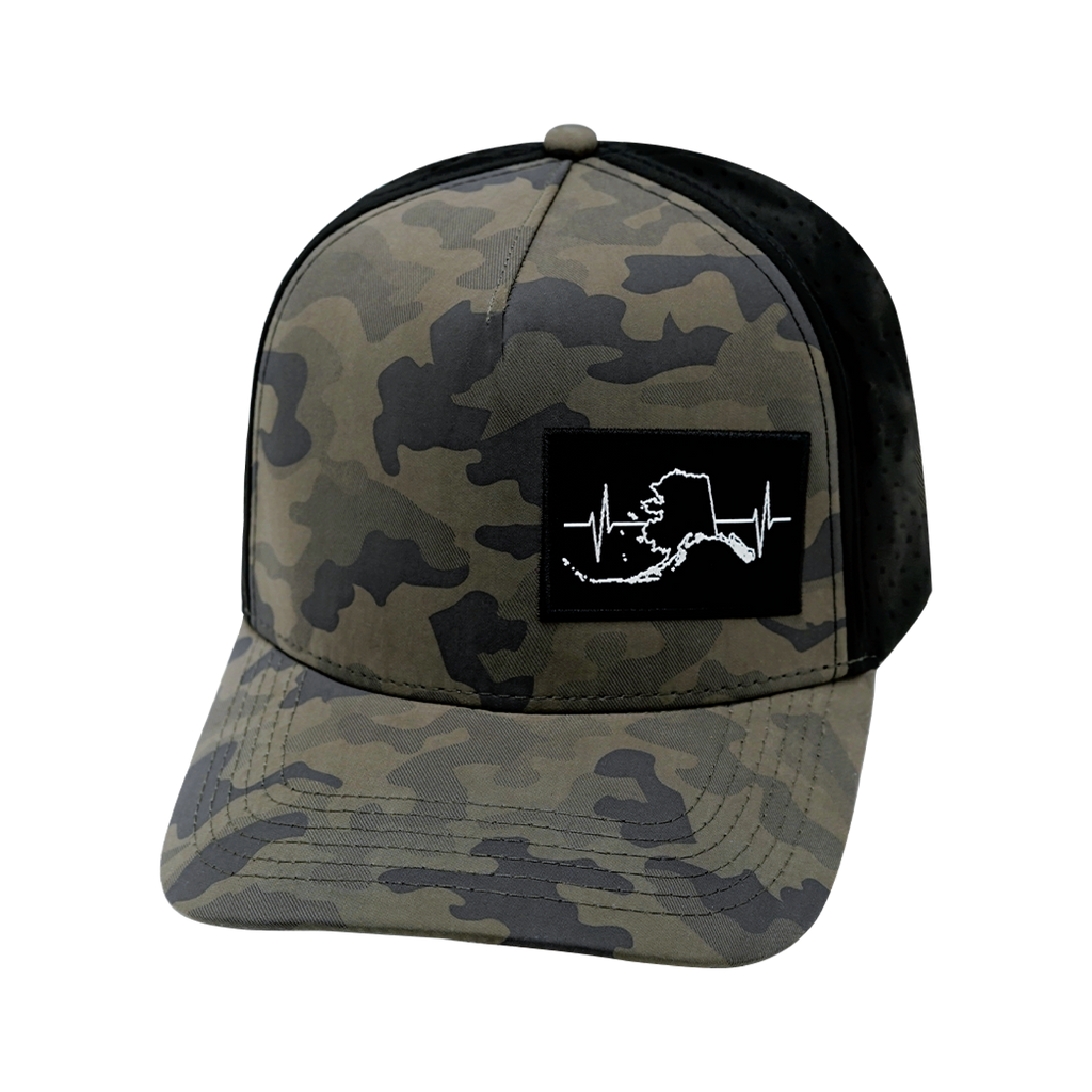 Alaska Hat - Trucker Hat - Soft Charcoal Camo / Black - Laser Mesh