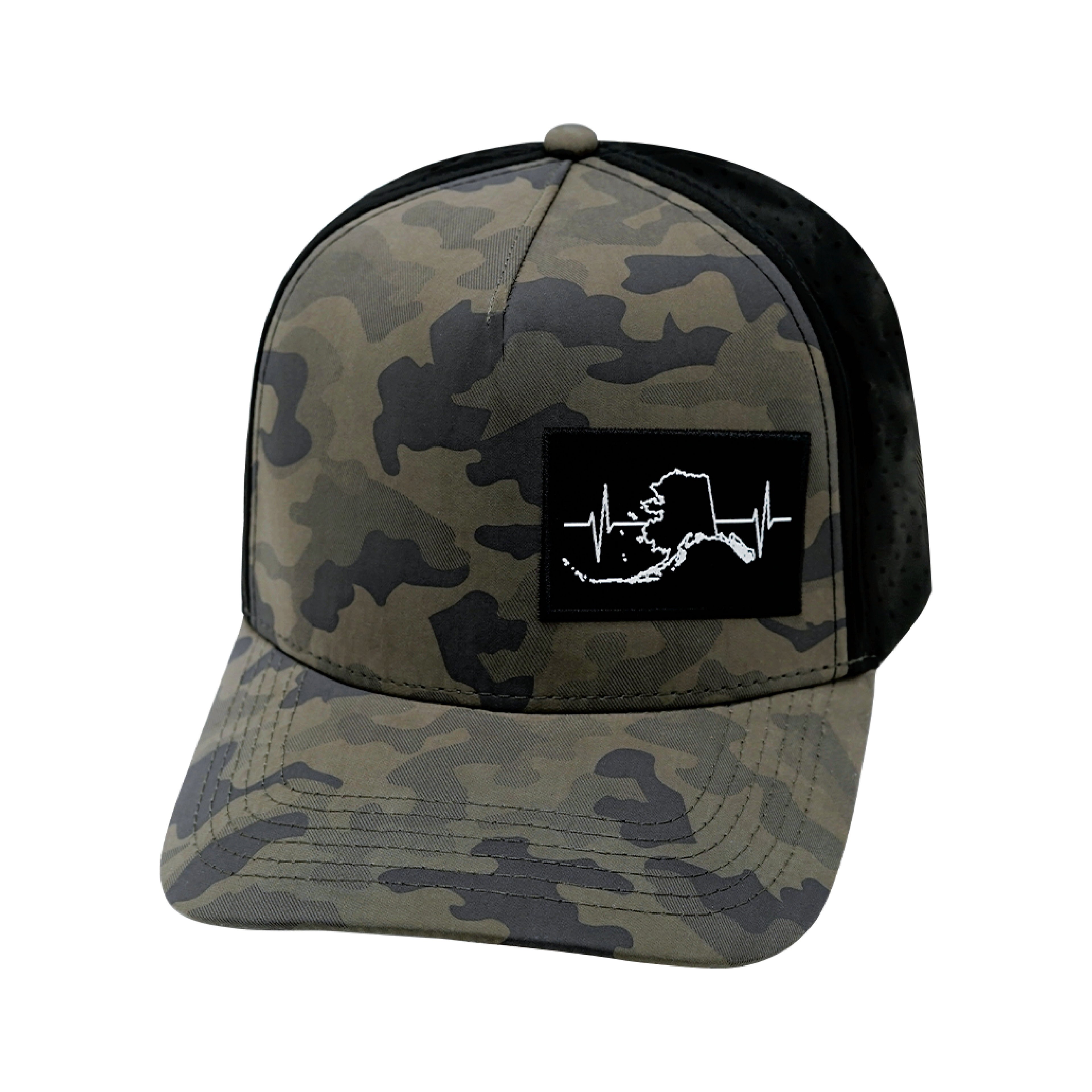Alaska Hat - Trucker Hat - Soft Charcoal Camo / Black - Laser Mesh