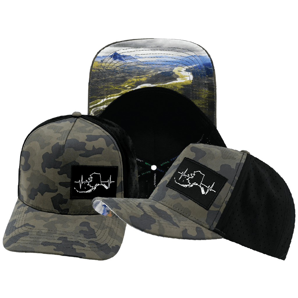 Alaska Hat - Trucker Hat - Soft Charcoal Camo / Black - Laser Mesh