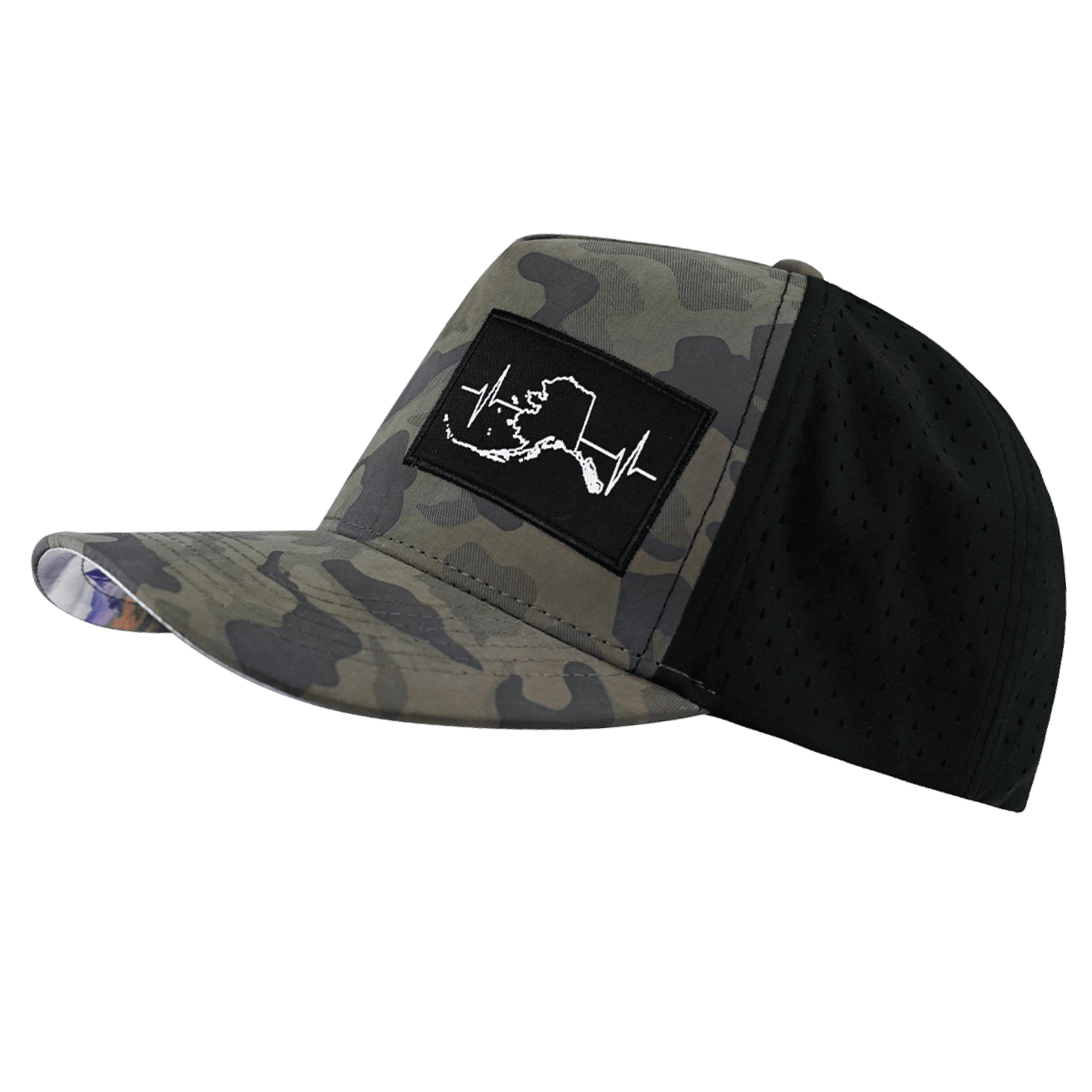 Alaska Hat - Trucker Hat - Soft Charcoal Camo / Black - Laser Mesh