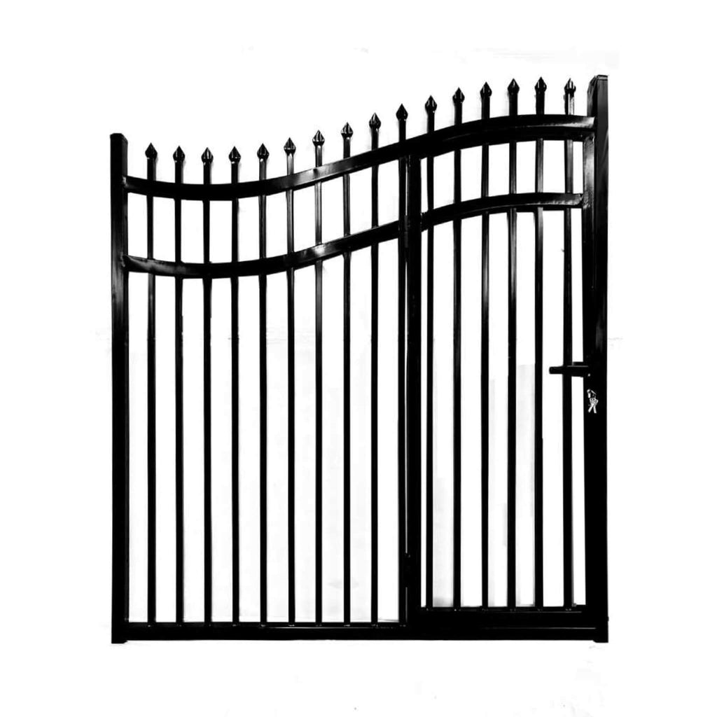 [12-18FT] Heavy-Duty Vienna-Style Steel Dual-Swing Driveway Gate With Built-In Pedestrian Door (SAK75103) – SAKSBY WHOLESALE,