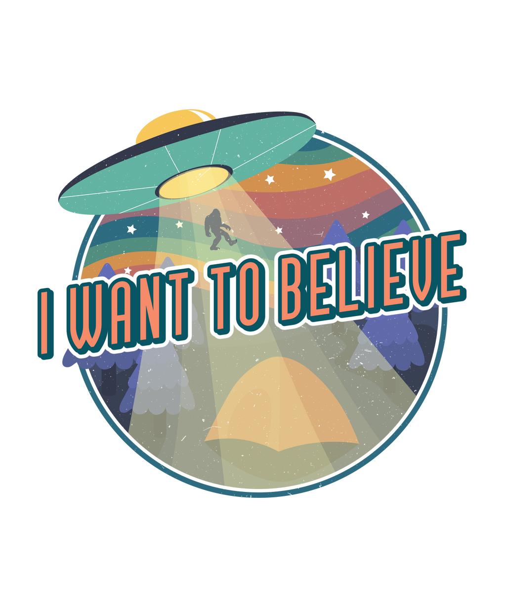 Spun Bamboo I Want to Believe Men's Bamboo Short Sleeve Printed T-Shirt — detail close-up
