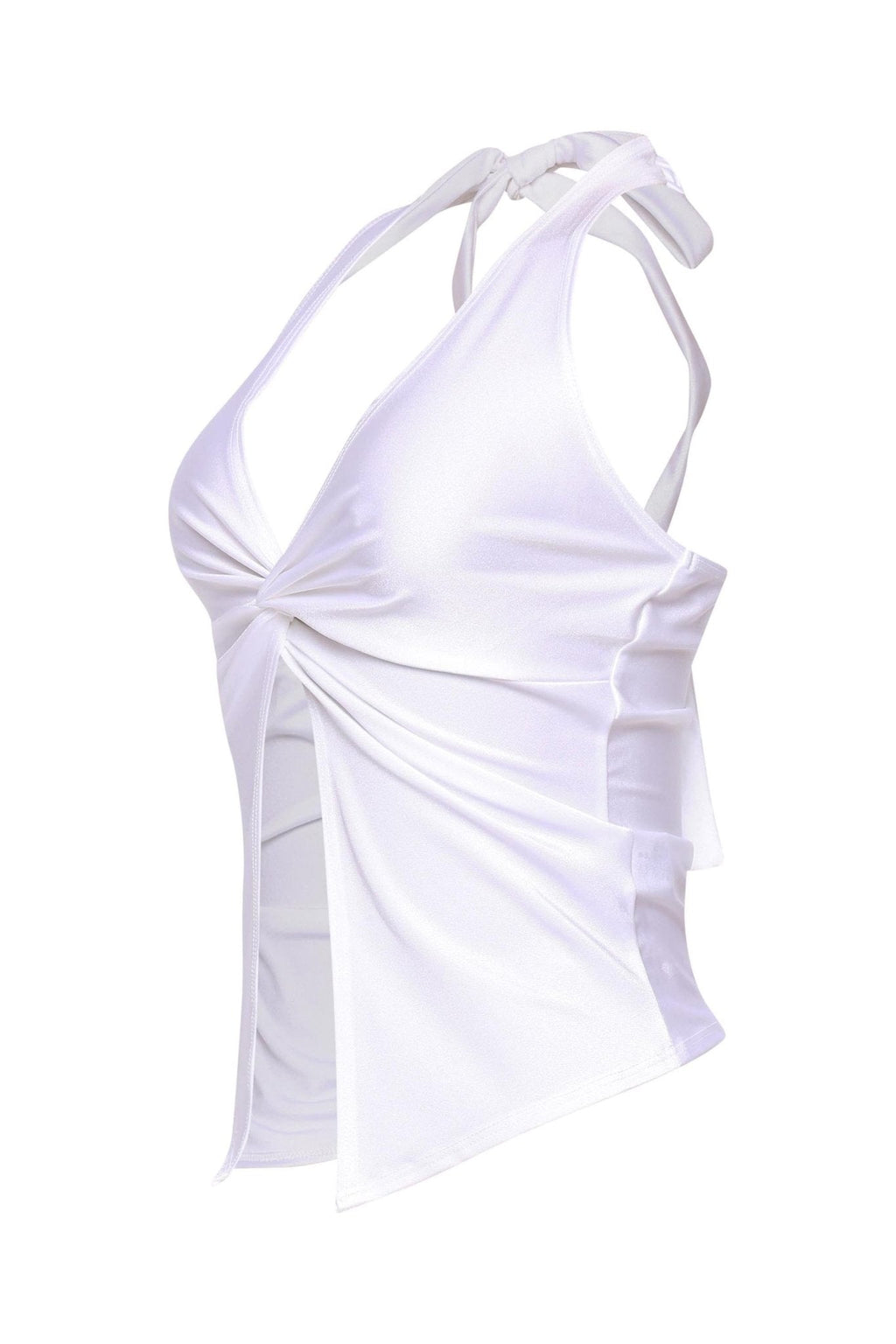 Aliyah Nylon Halter Top With Knotted Front