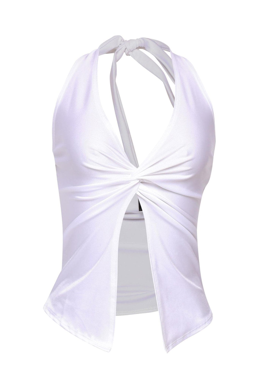 Aliyah Nylon Halter Top With Knotted Front
