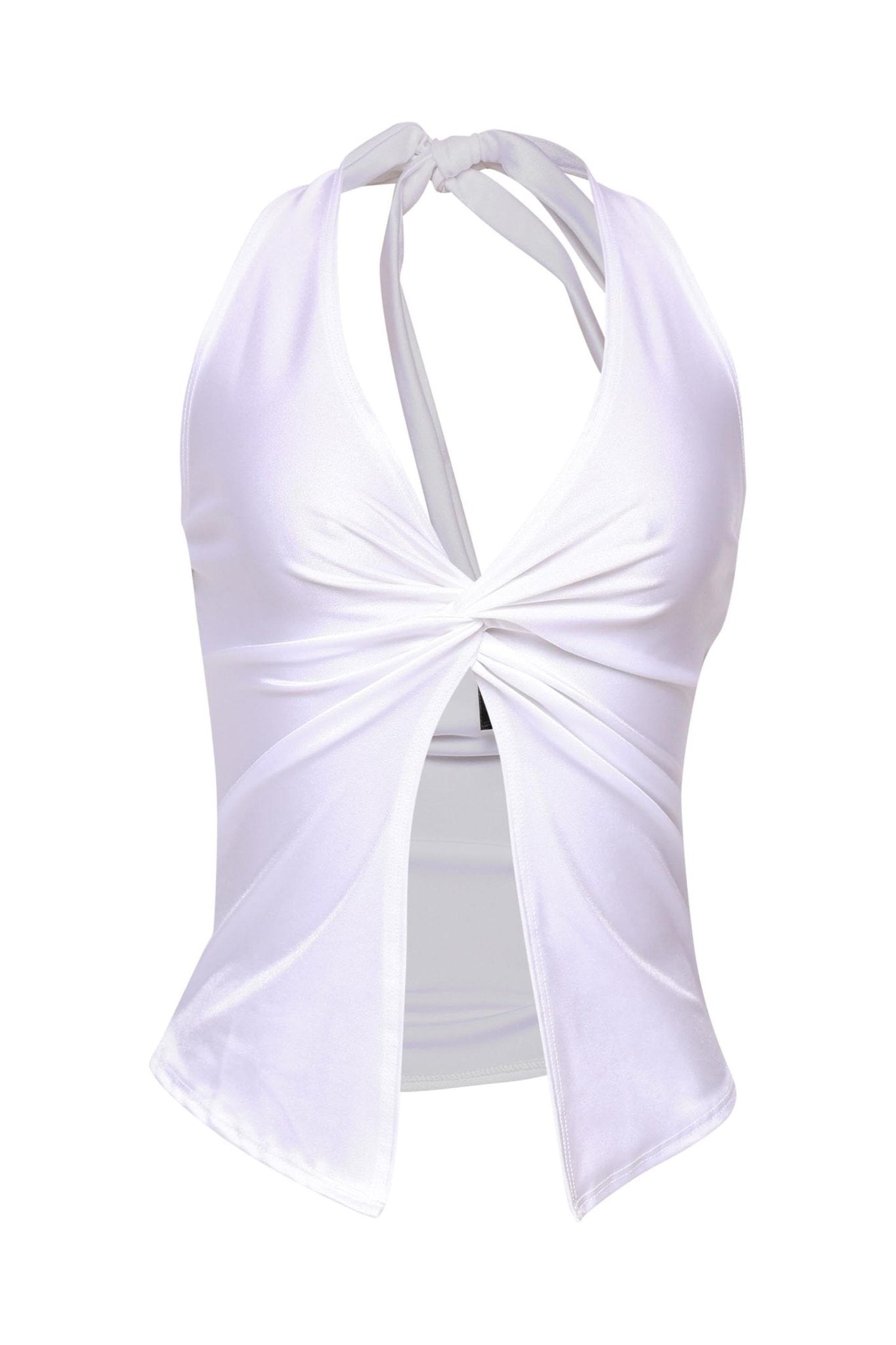 Aliyah Nylon Halter Top With Knotted Front