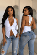 Aliyah Nylon Halter Top With Knotted Front