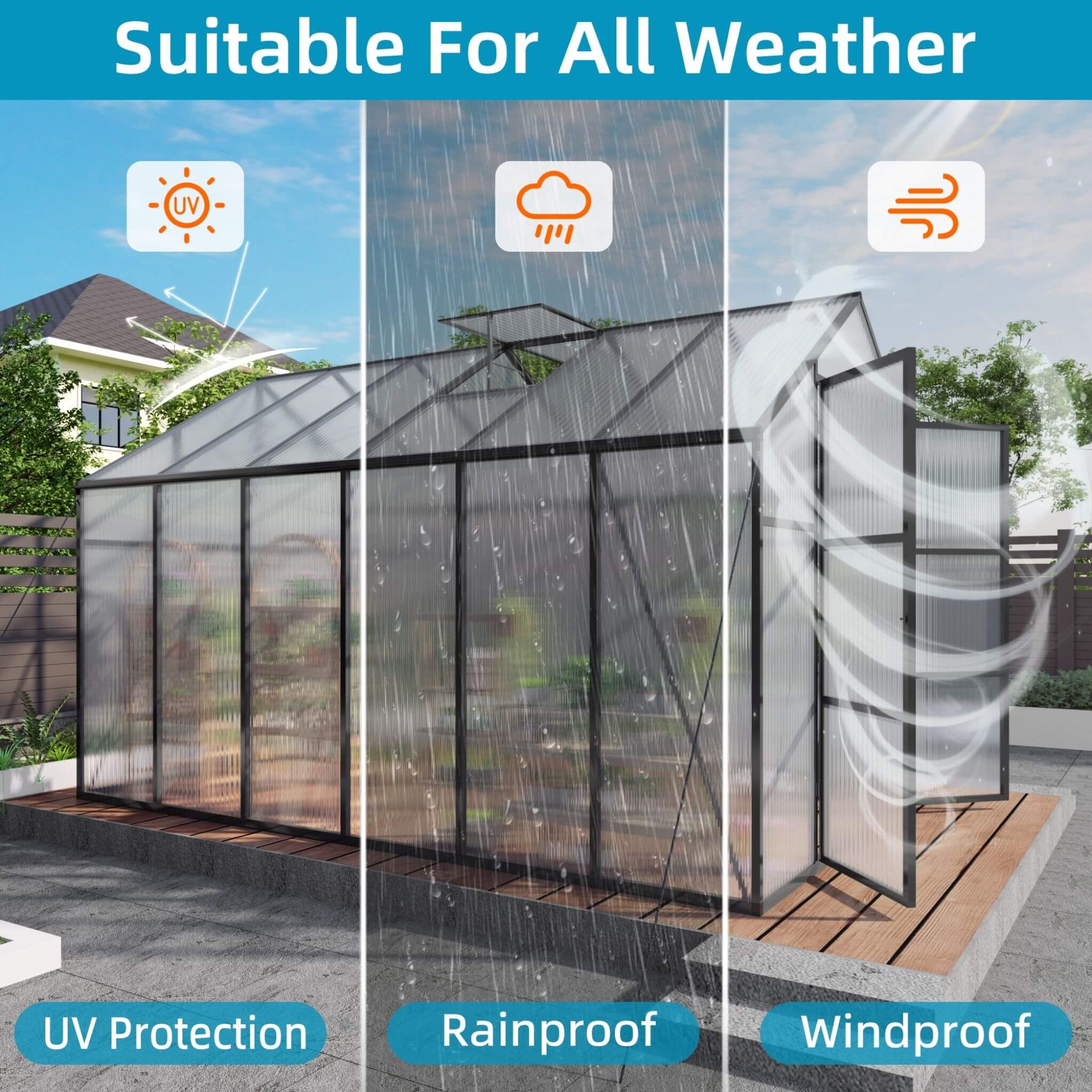 [08X12FT] All-Season Outdoor Backyard Polycarbonate Greenhouse With Raised Base And Aluminum Frame (SAK78614) – SAKSBY WHOLES