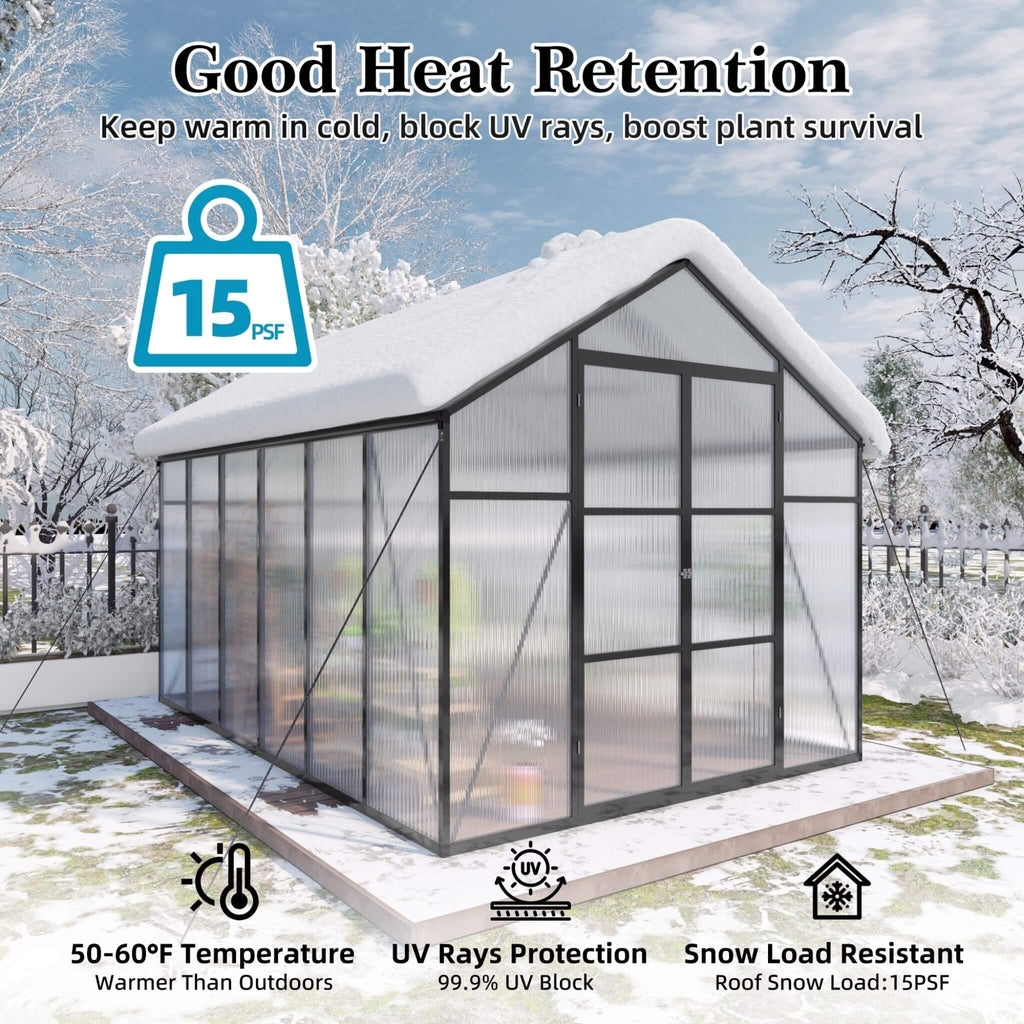 [08X12FT] All-Season Outdoor Backyard Polycarbonate Greenhouse With Raised Base And Aluminum Frame (SAK78614) – SAKSBY WHOLES