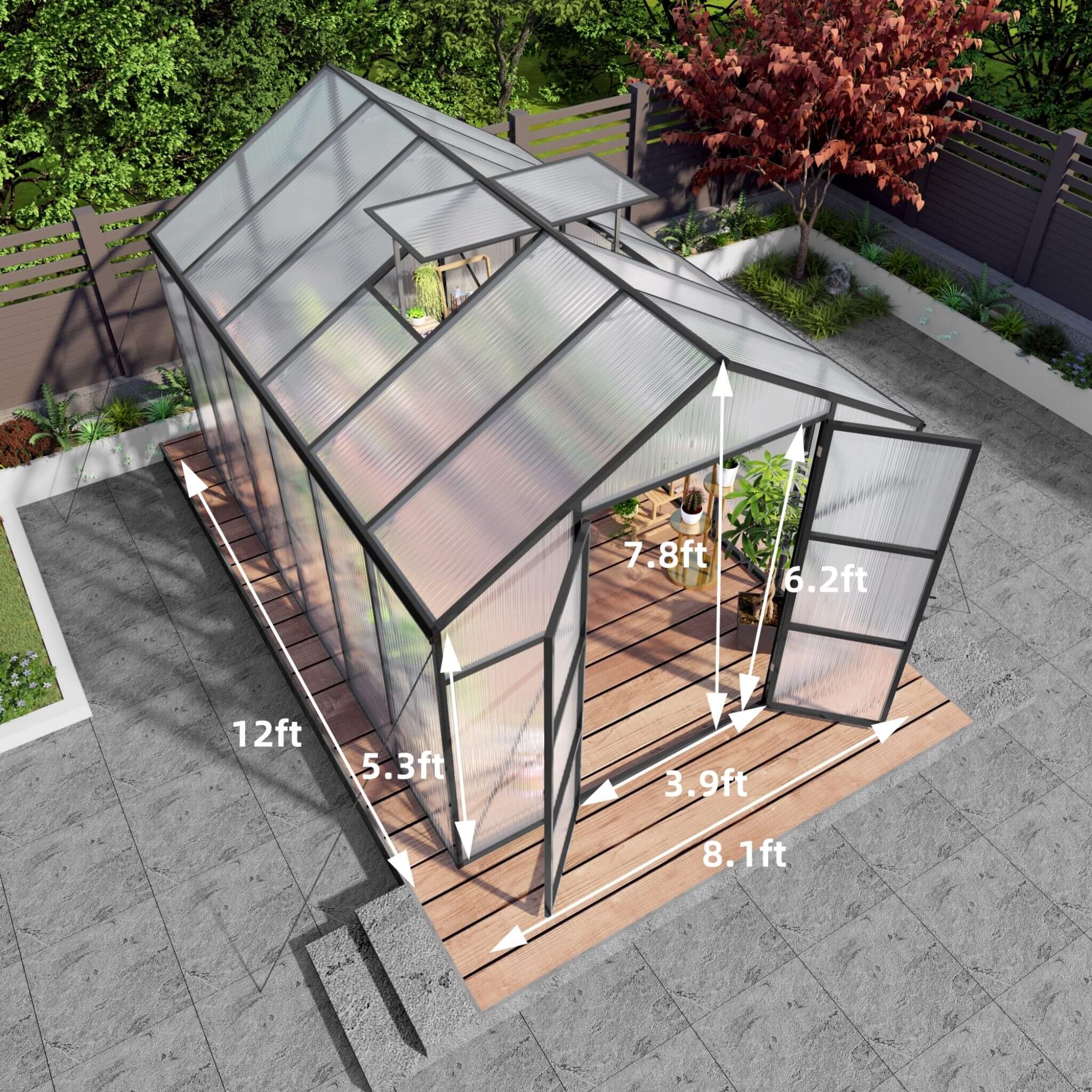 [08X12FT] All-Season Outdoor Backyard Polycarbonate Greenhouse With Raised Base And Aluminum Frame (SAK78614) – SAKSBY WHOLES