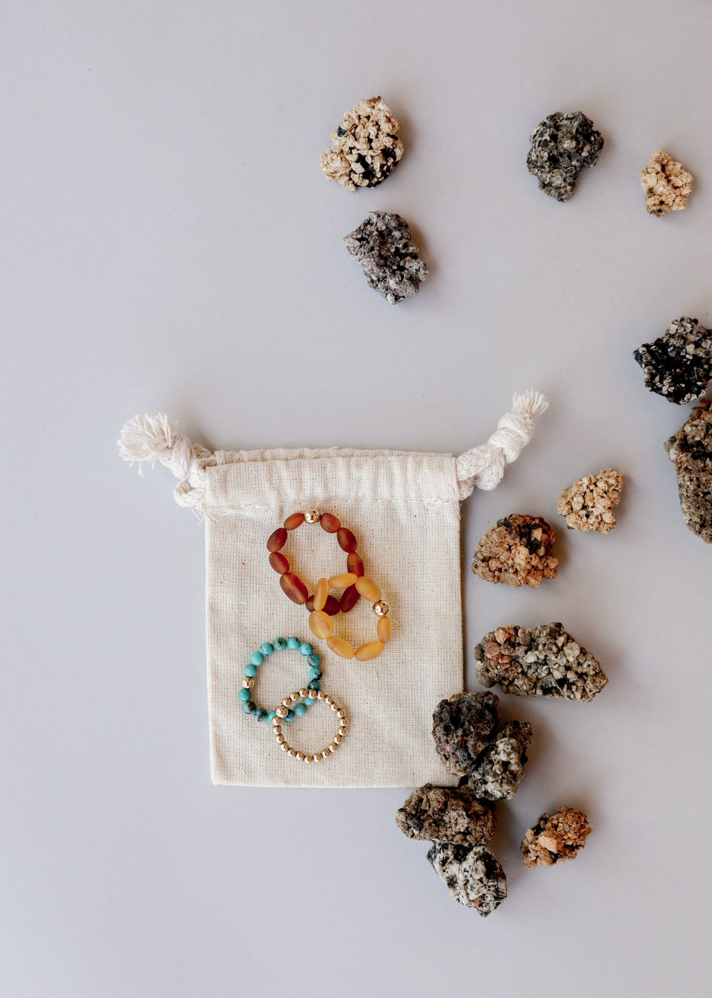 CanyonLeaf Raw Cognac Baltic Amber + 14K Gold Filled Beaded Ring Stack — alternative angle
