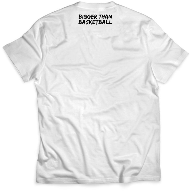 Bigger Than Basketball All-Star - T-Shirt - White — Bigger Than Basketball branding close-up