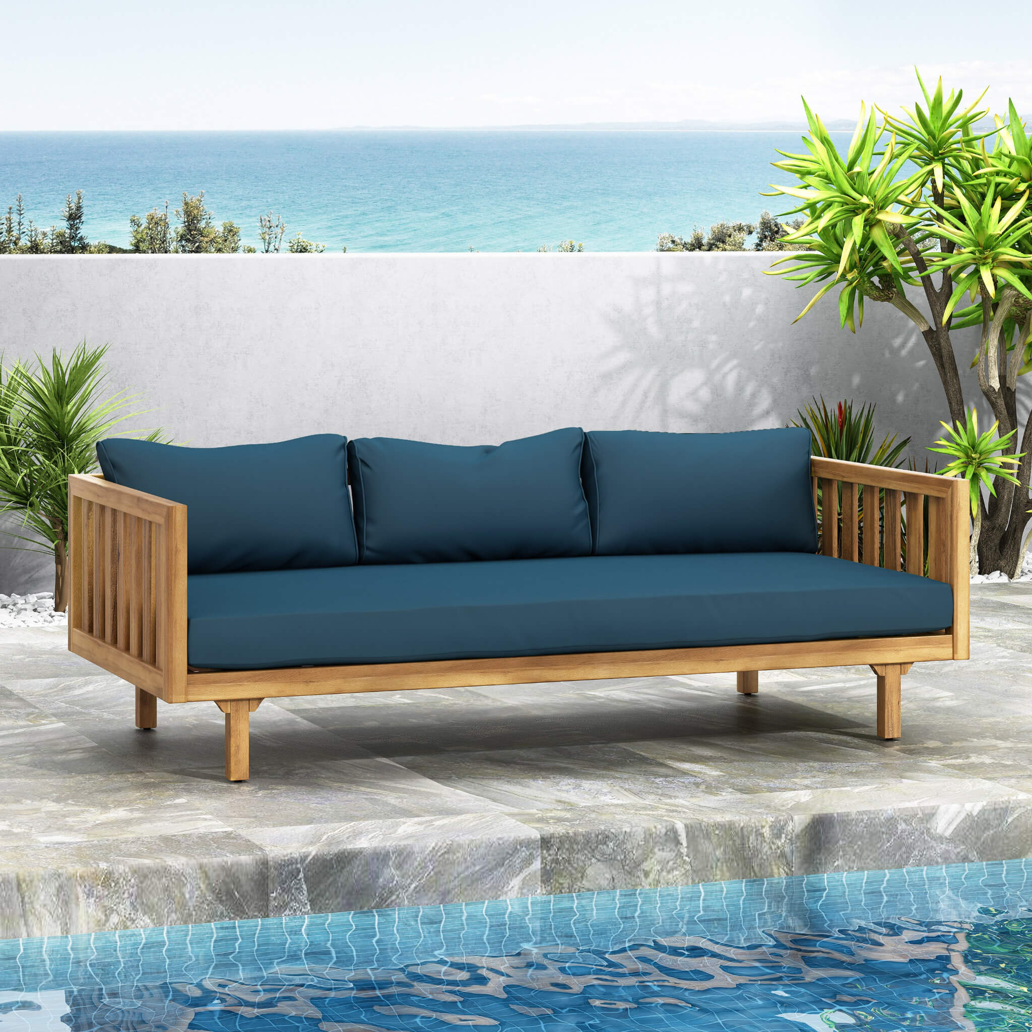 Alora 3-Seater Acacia Wood Daybed Sofa With Water-Resistant Cushions (SAK65773) – SAKSBY WHOLESALE, view 3