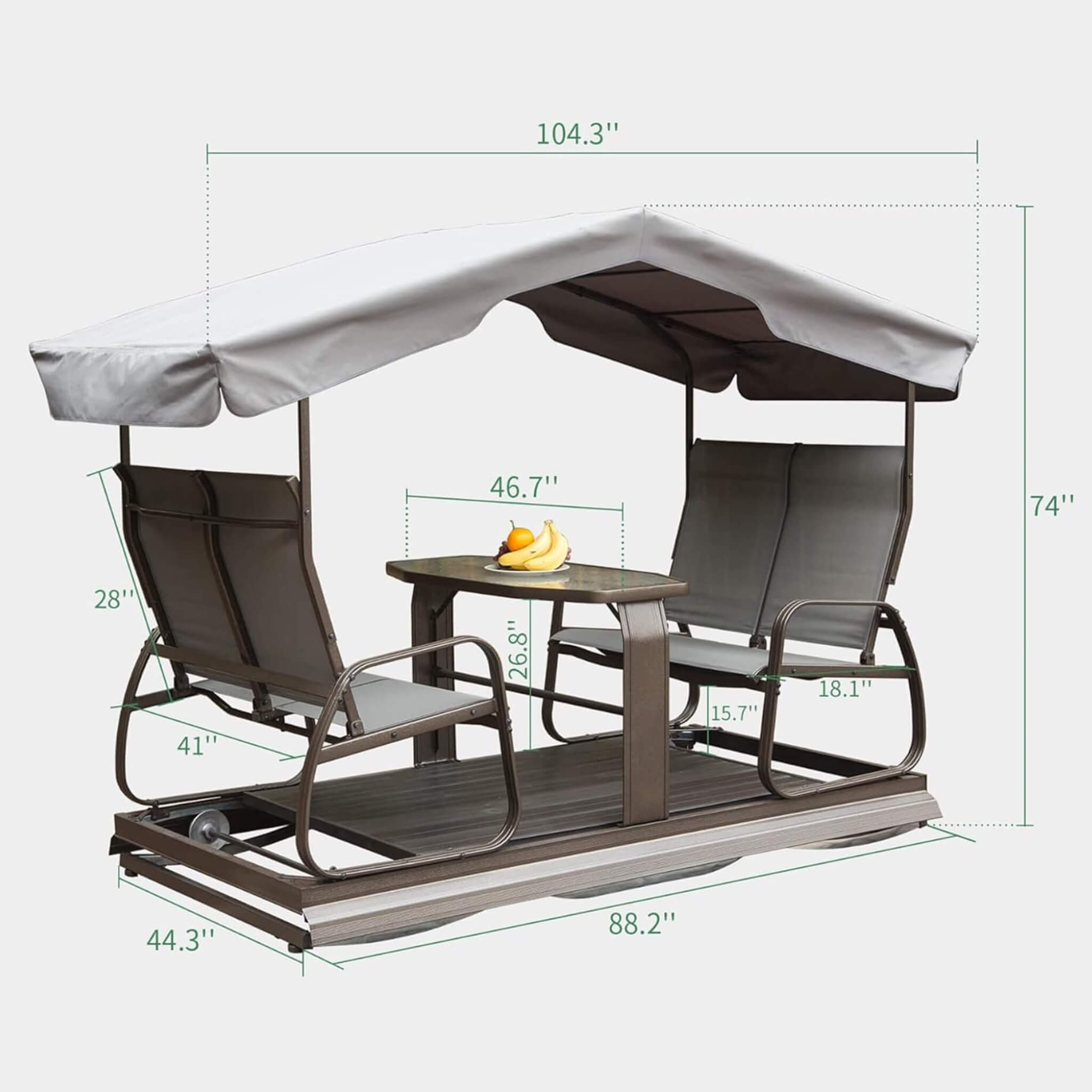 Alora 4-Seat Outdoor Aluminum Patio Swing Glider Bench With Canopy (SAK41726) – SAKSBY WHOLESALE, view 9