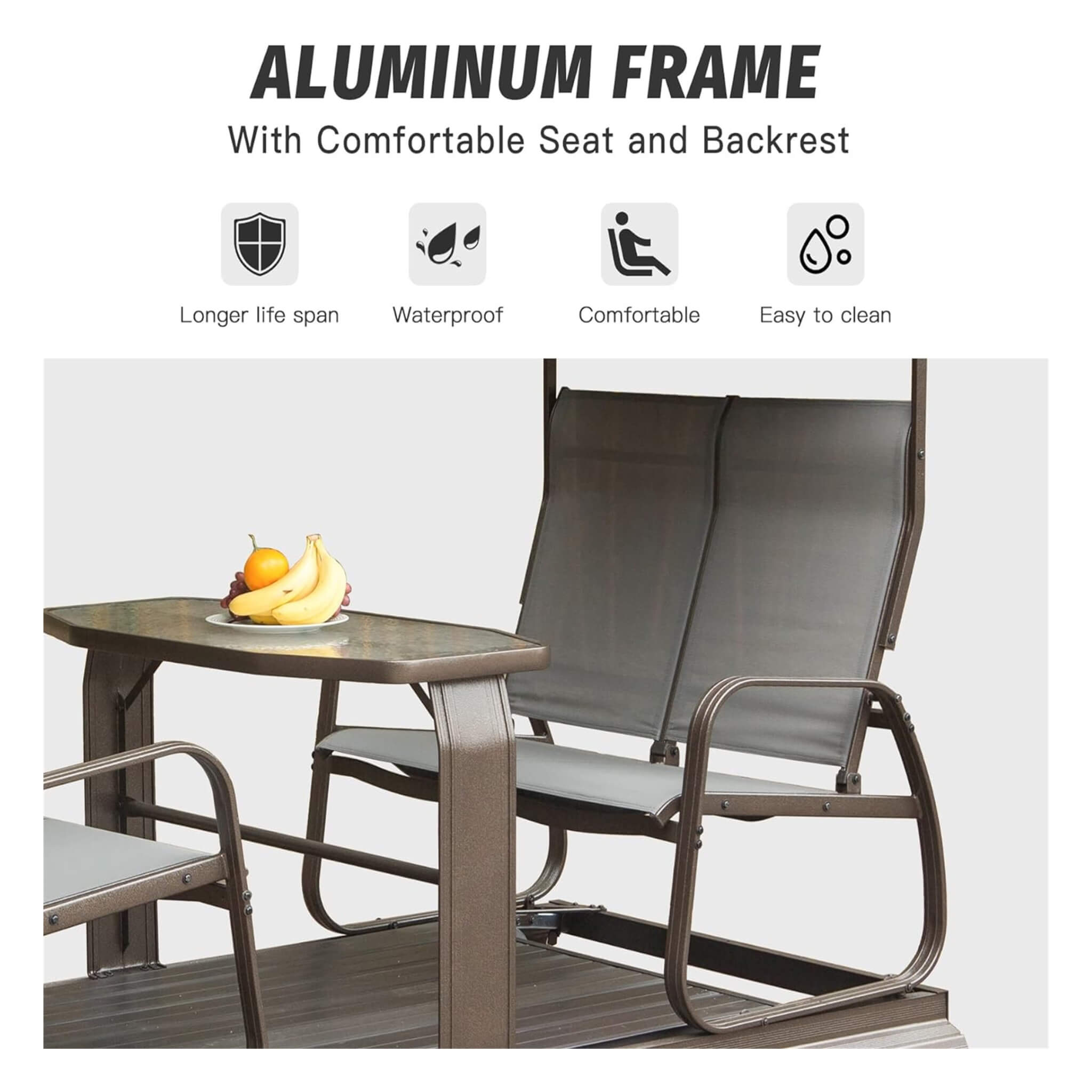 Alora 4-Seat Outdoor Aluminum Patio Swing Glider Bench With Canopy (SAK41726) – SAKSBY WHOLESALE, view 3