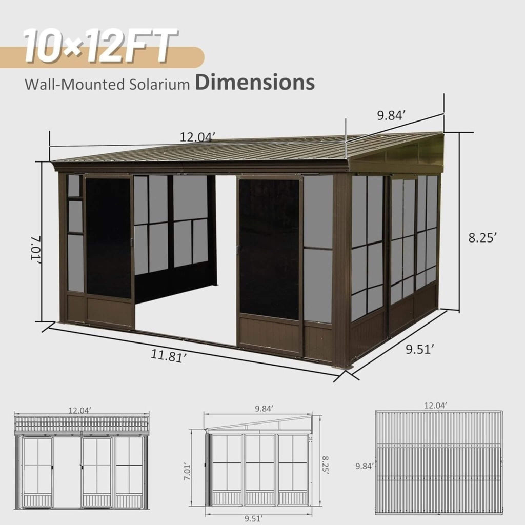 [10X12FT] Alora Atrium Premium Against Wall Mounted Solarium Sunroom With Galvanized Steel Sloping Roof (SAK96375) – SAKSBY W