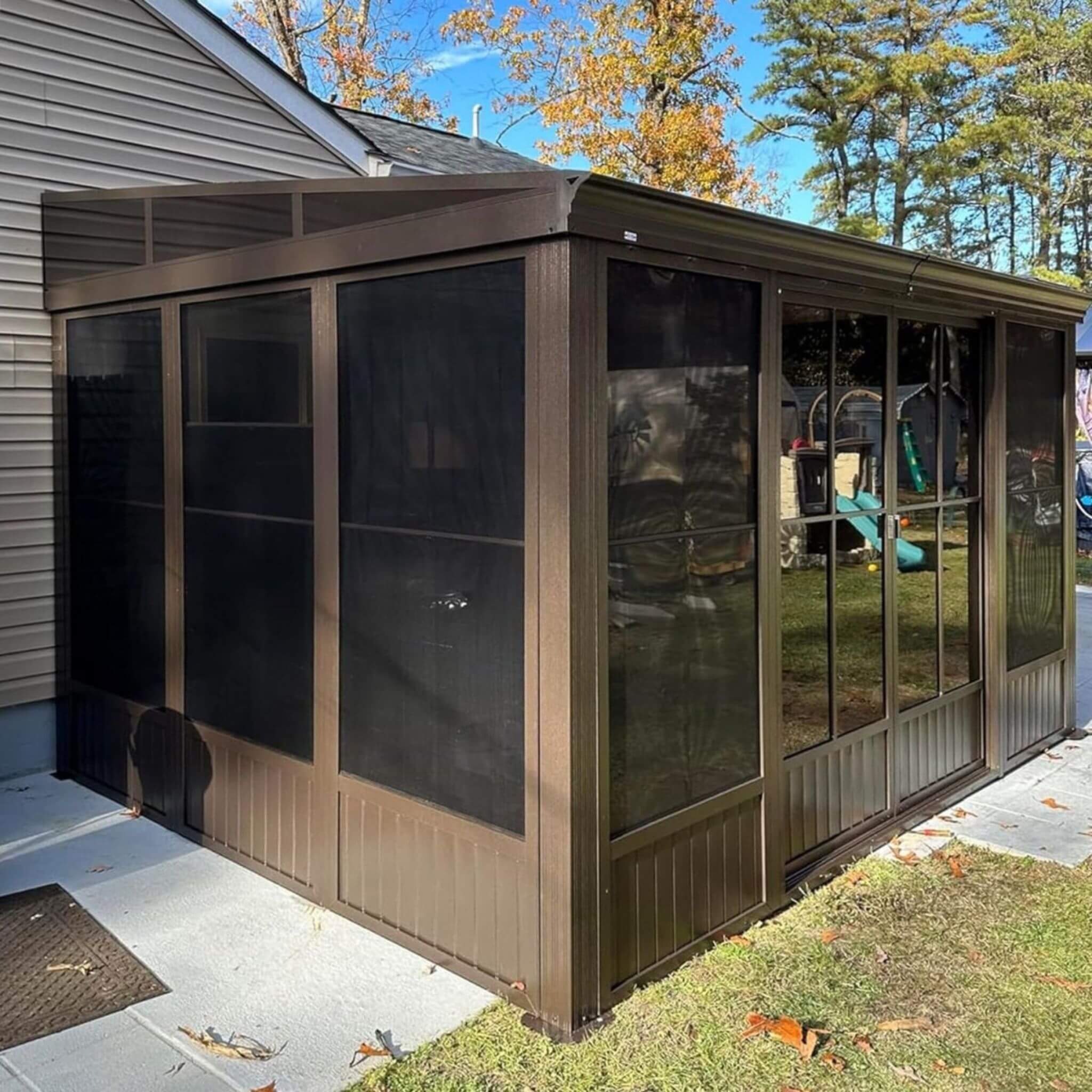 [10X12FT] Alora Atrium Premium Against Wall Mounted Solarium Sunroom With Galvanized Steel Sloping Roof (SAK96375) – SAKSBY W