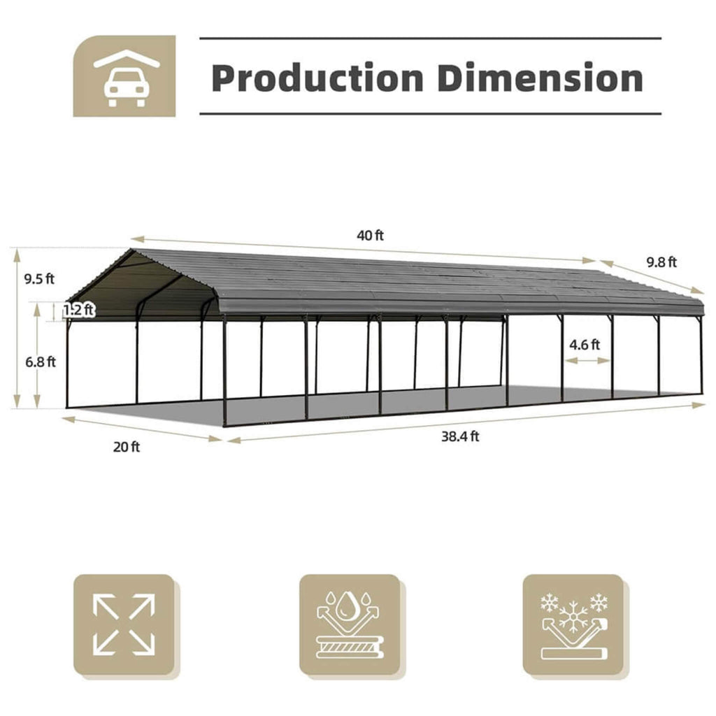 [20X40FT] Alora Extra Large Heavy Duty Four Car Outdoor Metal Carport Canopy For Trucks, Boats And SUVs (SAK29713) – SAKSBY W