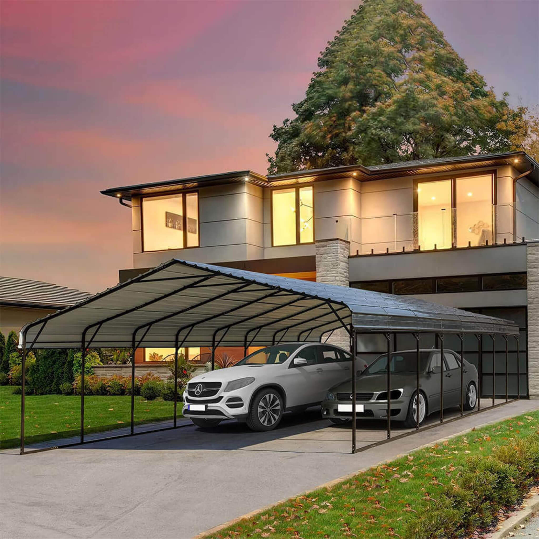 [20X40FT] Alora Extra Large Heavy Duty Four Car Outdoor Metal Carport Canopy For Trucks, Boats And SUVs (SAK29713) – SAKSBY W