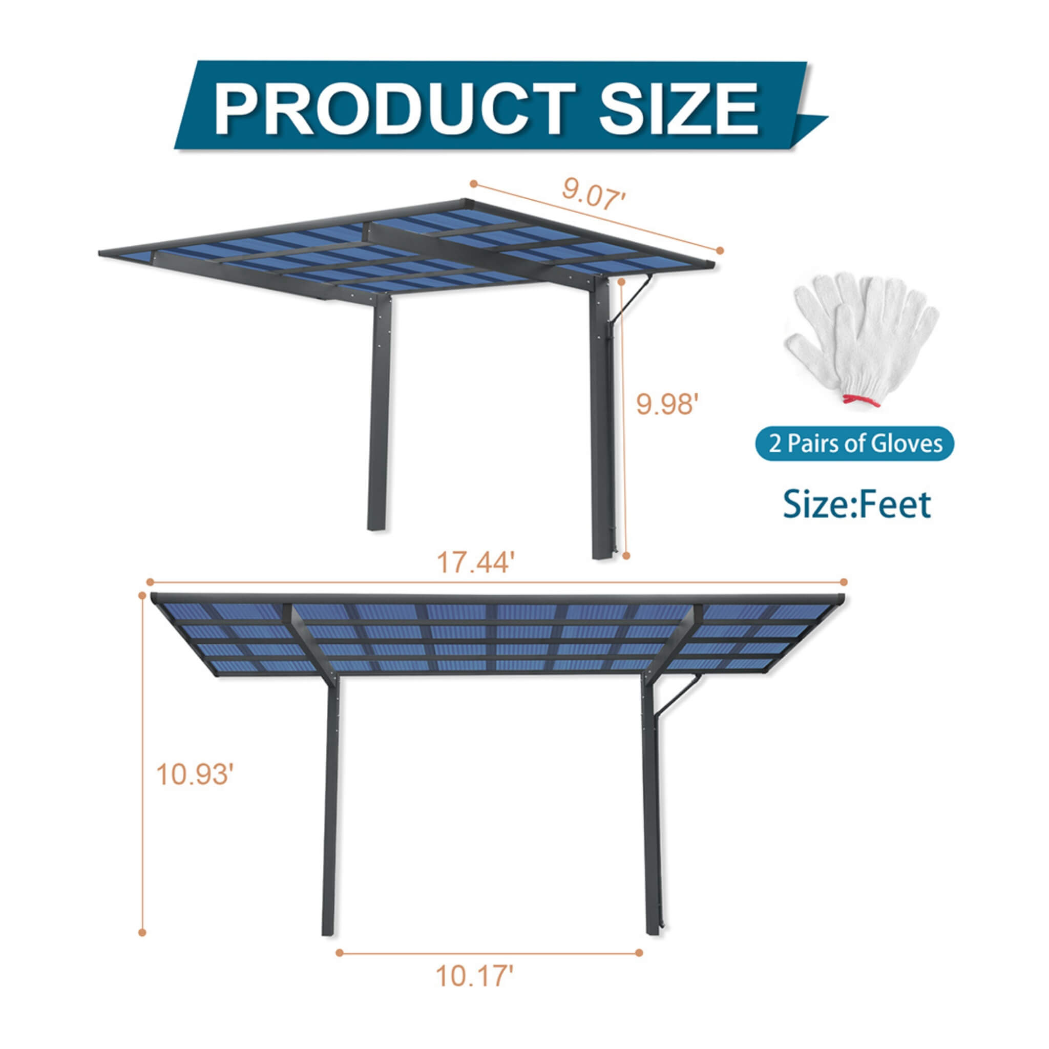 [10X17FT] Alora Extra-Large Heavy-Duty Outdoor Aluminum Single Side Carport With Galvanized Metal Roof (SAK31279) – SAKSBY WH