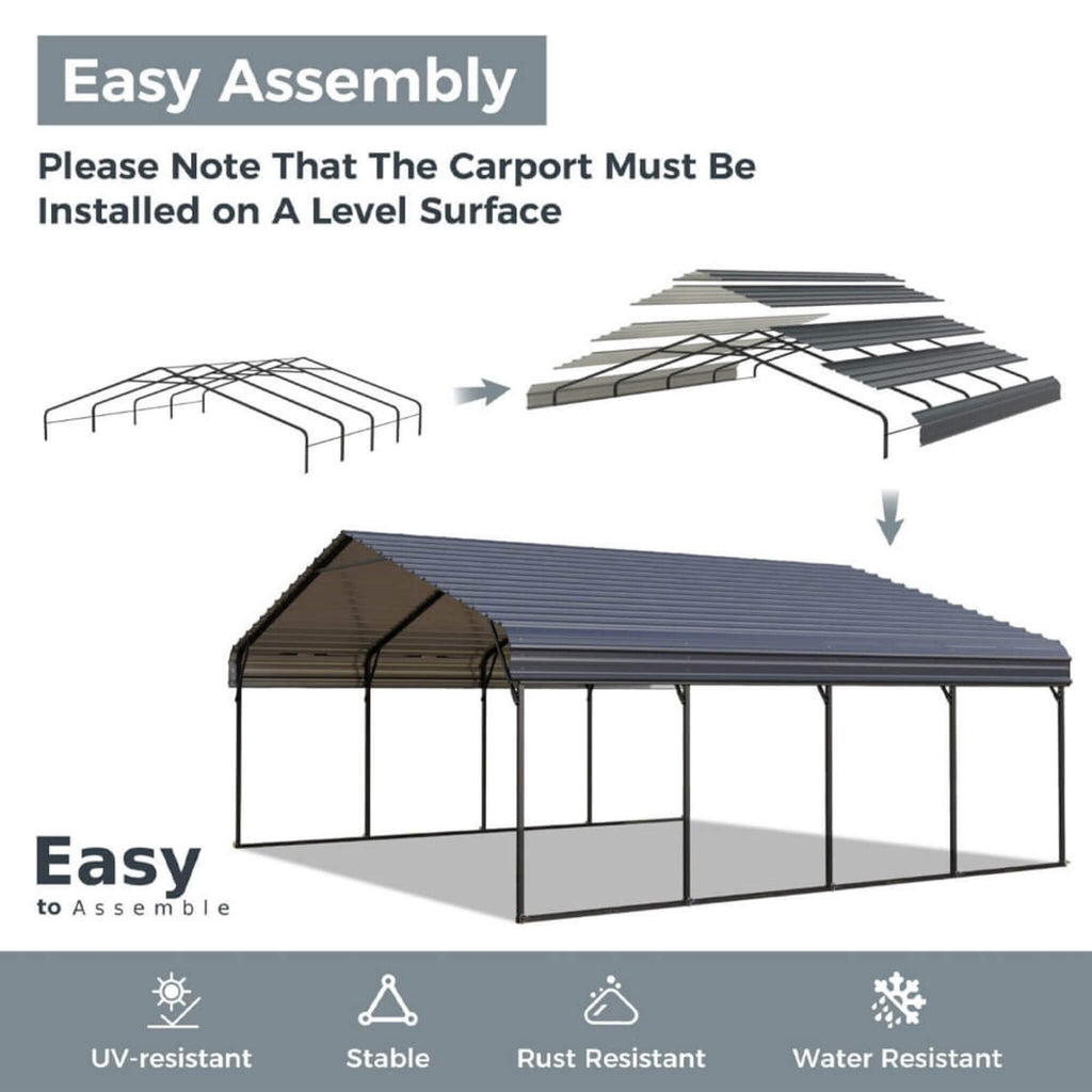 [12X25FT] Alora Heavy-Duty Extra-Large Multi Vehicle Carport Kit With Galvanized Steel Roof (SAK37514) – SAKSBY WHOLESALE, vi