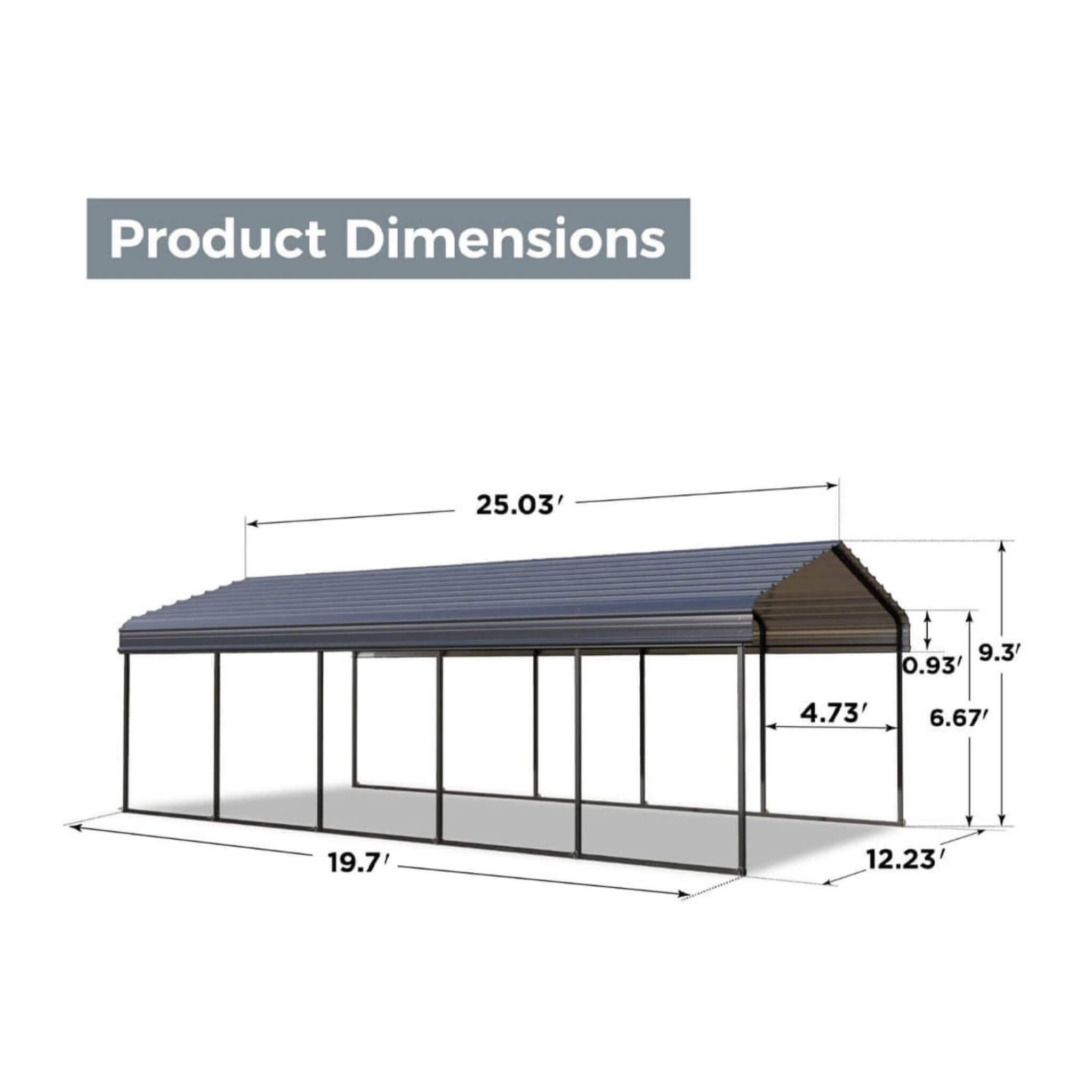[12X25FT] Alora Heavy-Duty Extra-Large Multi Vehicle Carport Kit With Galvanized Steel Roof (SAK37514) – SAKSBY WHOLESALE, vi