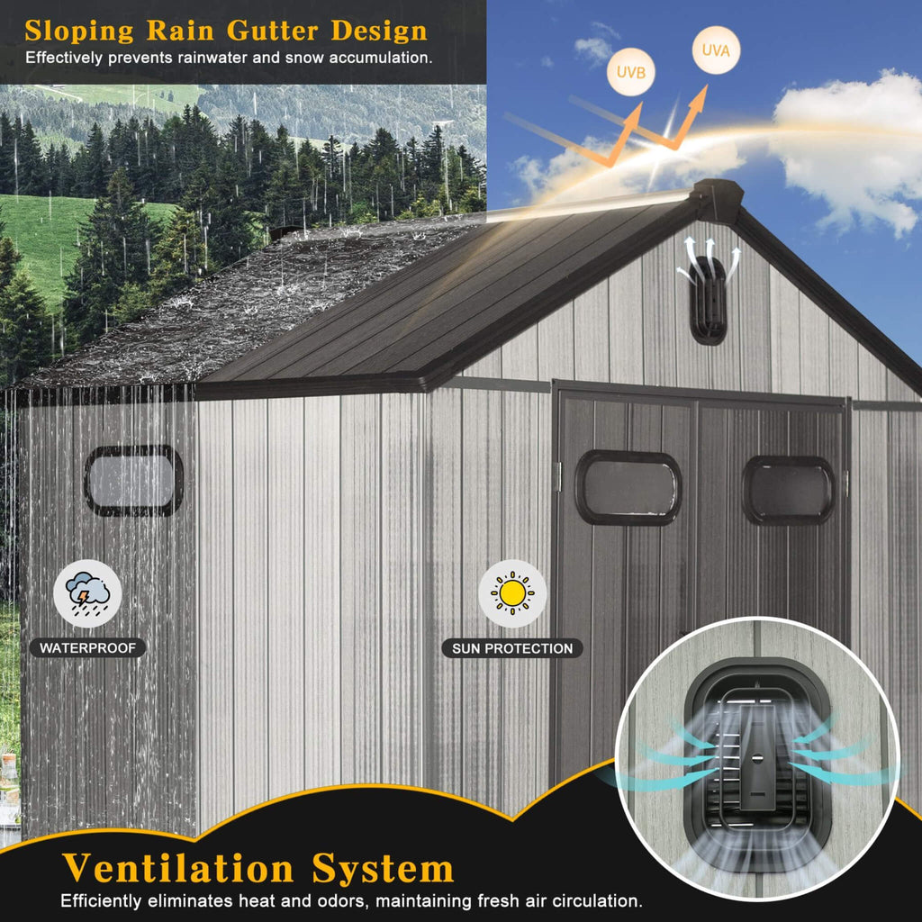 [06X08FT] Alora Heavy-Duty Outdoor All-Weather Resin Storage Shed With Lockable Doors, Windows, And Vents (SAK39874) – SAKSBY