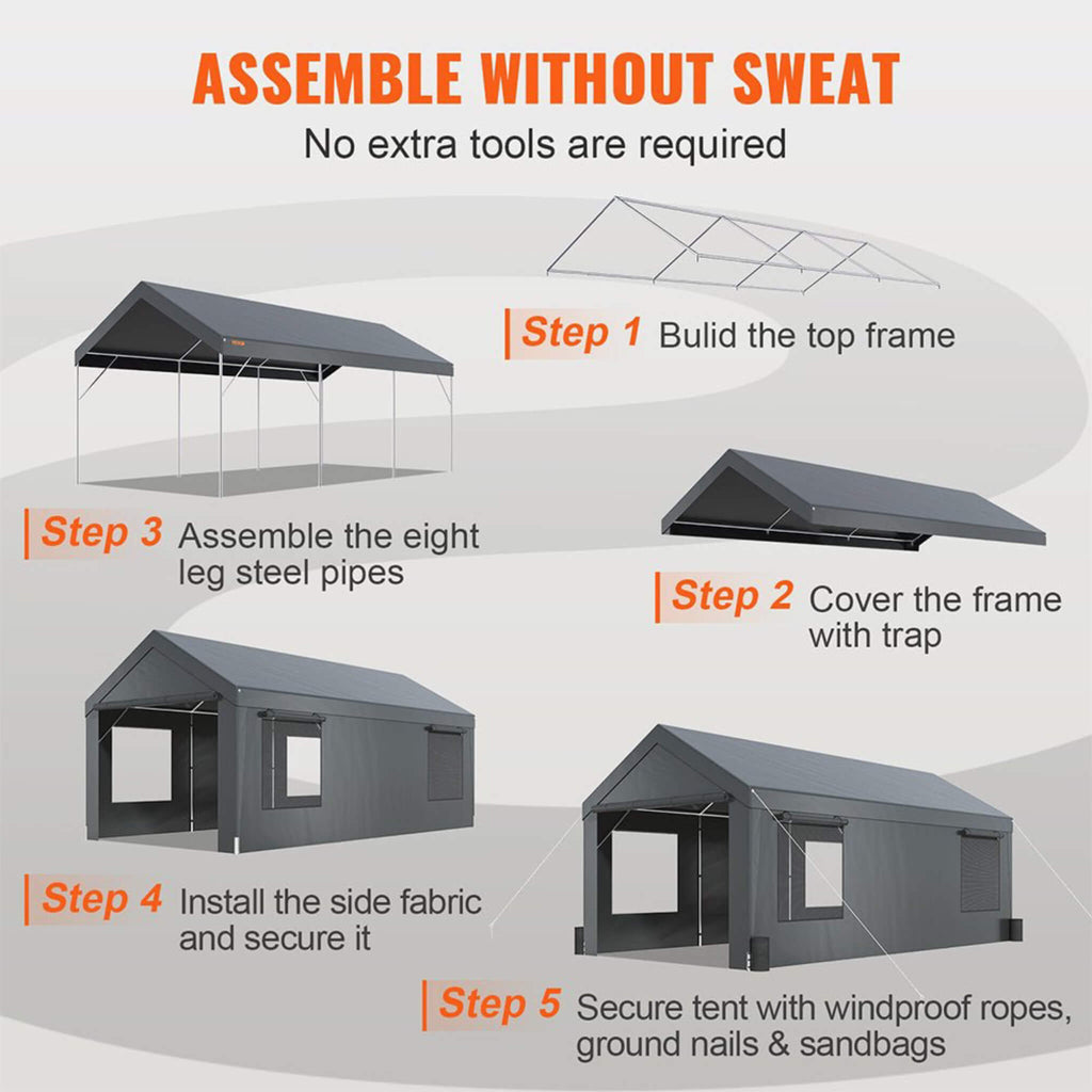 [12X20FT] Alora Heavy-Duty Outdoor Premium Garage Tarp Canopy Shelter W/ Removable Sidewalls (SAK94615) – SAKSBY WHOLESALE, v