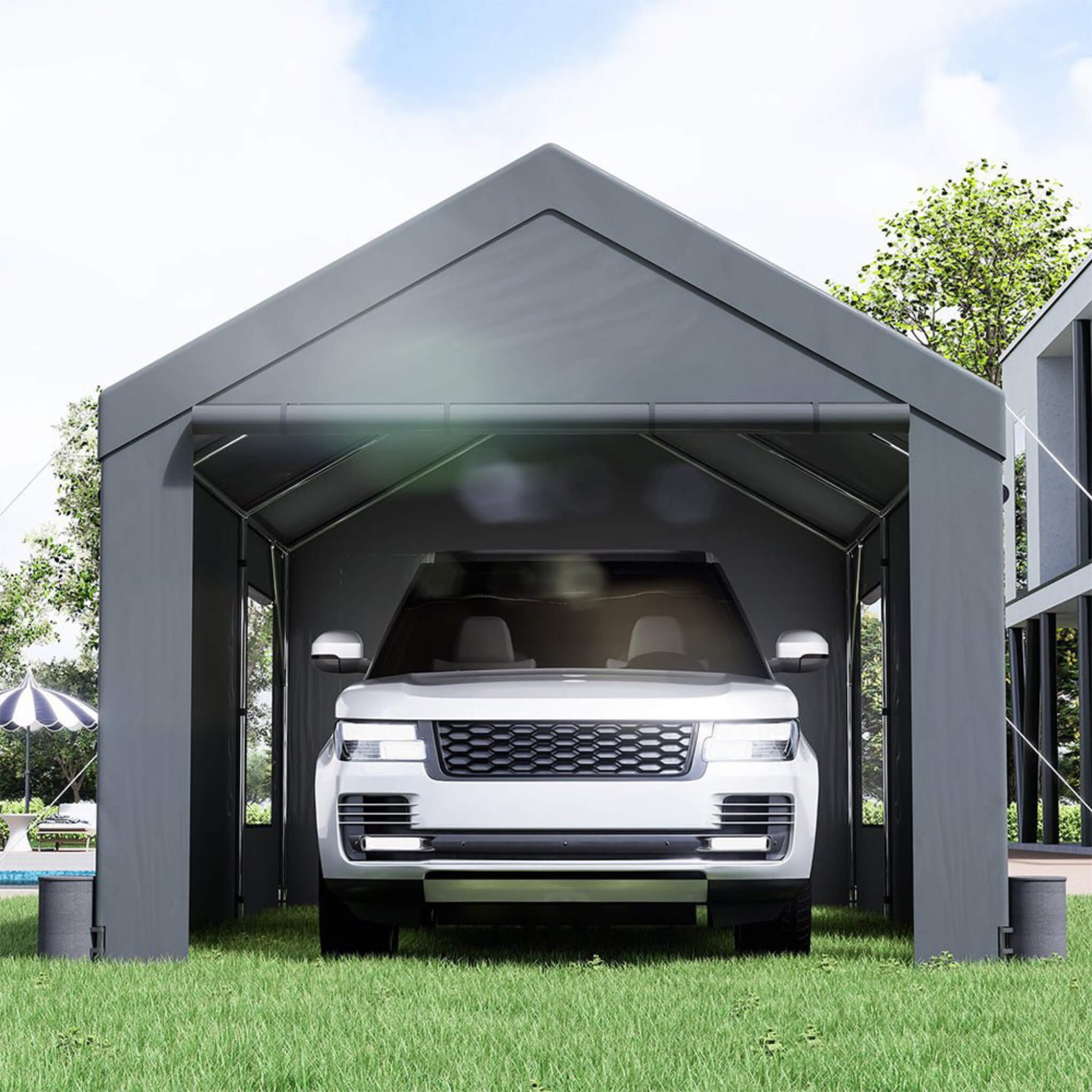 [12X20FT] Alora Heavy-Duty Outdoor Premium Garage Tarp Canopy Shelter W/ Removable Sidewalls (SAK94615) – SAKSBY WHOLESALE
