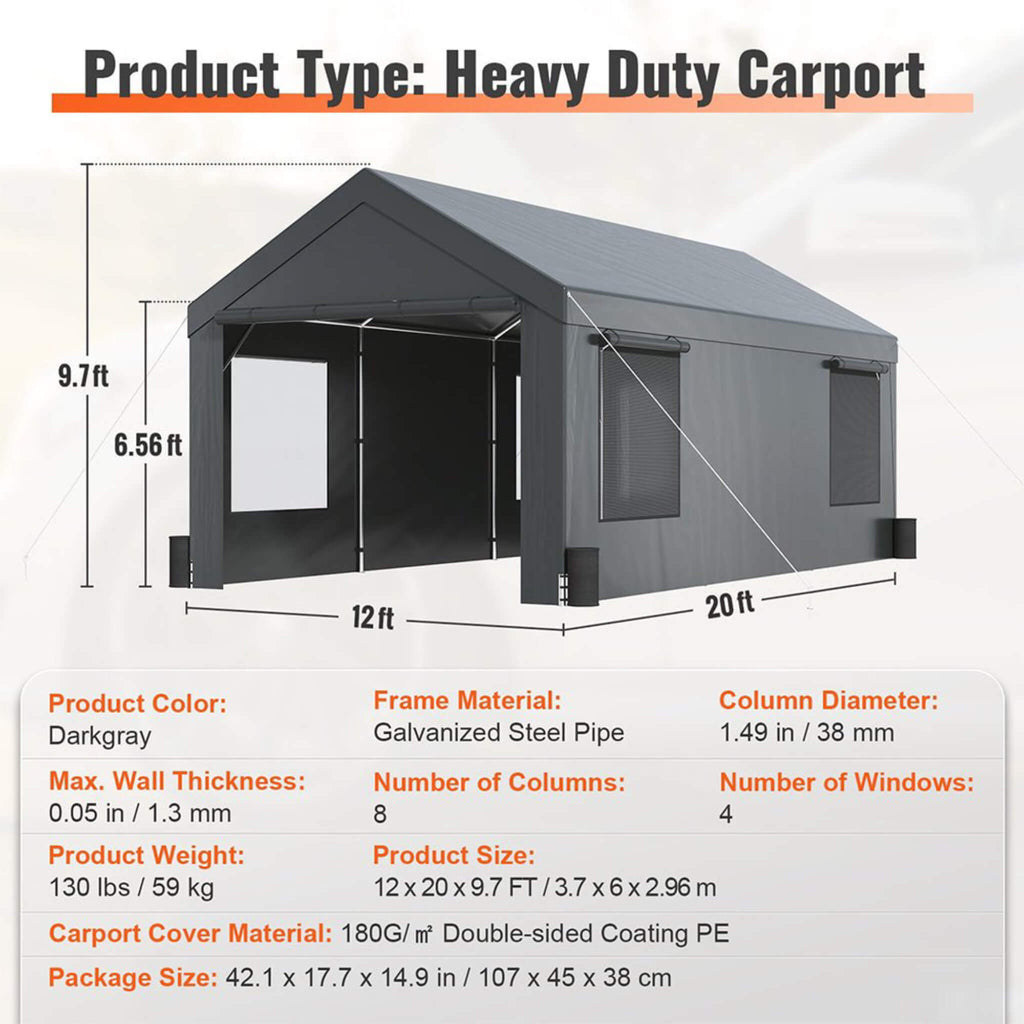 [12X20FT] Alora Heavy-Duty Outdoor Premium Garage Tarp Canopy Shelter W/ Removable Sidewalls (SAK94615) – SAKSBY WHOLESALE, v