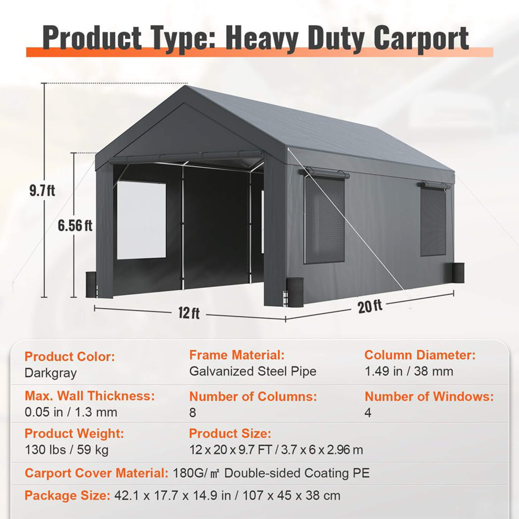[12X20FT] Alora Heavy-Duty Outdoor Premium Garage Tarp Canopy Shelter W/ Removable Sidewalls (SAK94615) – SAKSBY WHOLESALE, v