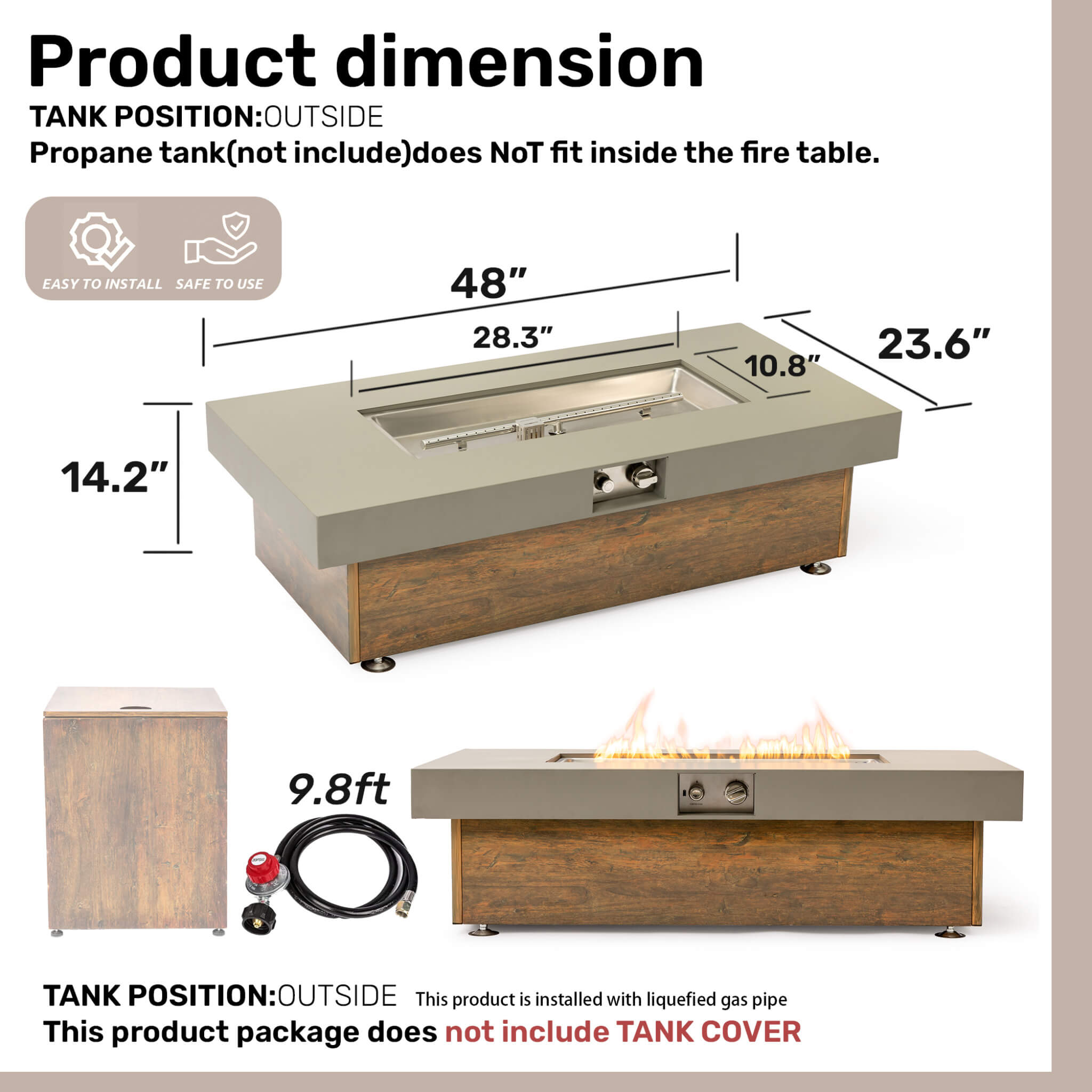 Alora Luxury 48-Inch Outdoor Wood Grain Iron Fire Pit Table With Lava Rocks (SAK37905) – SAKSBY WHOLESALE, view 16