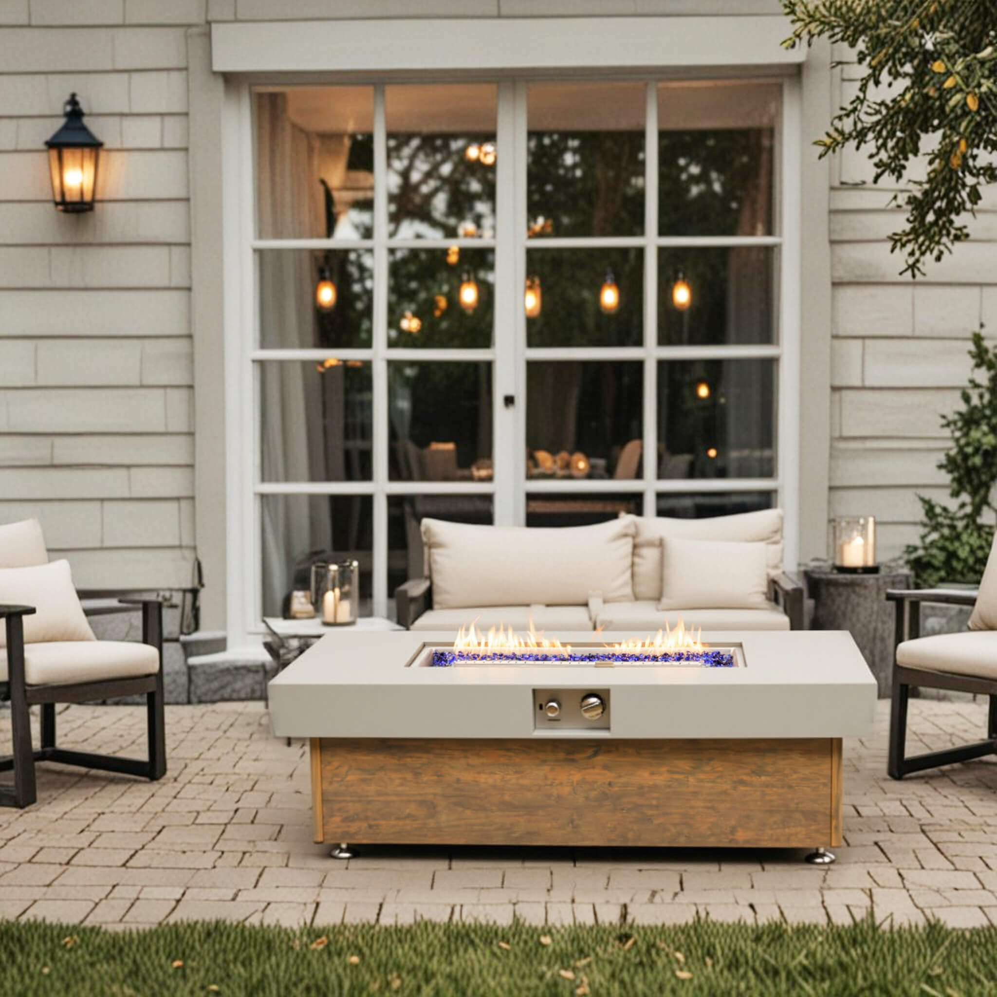 Alora Luxury 48-Inch Outdoor Wood Grain Iron Fire Pit Table With Lava Rocks (SAK37905) – SAKSBY WHOLESALE, view 12