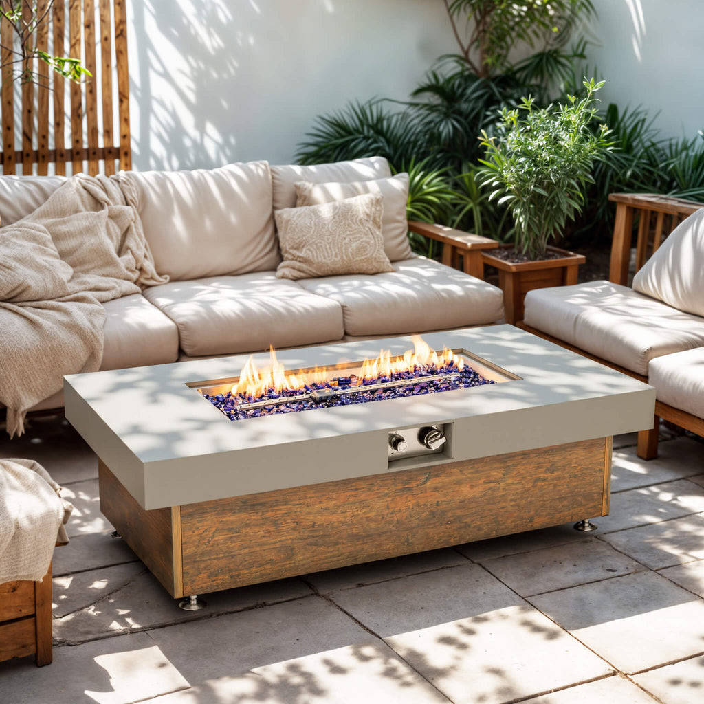 Alora Luxury 48-Inch Outdoor Wood Grain Iron Fire Pit Table With Lava Rocks (SAK37905) – SAKSBY WHOLESALE, view 6