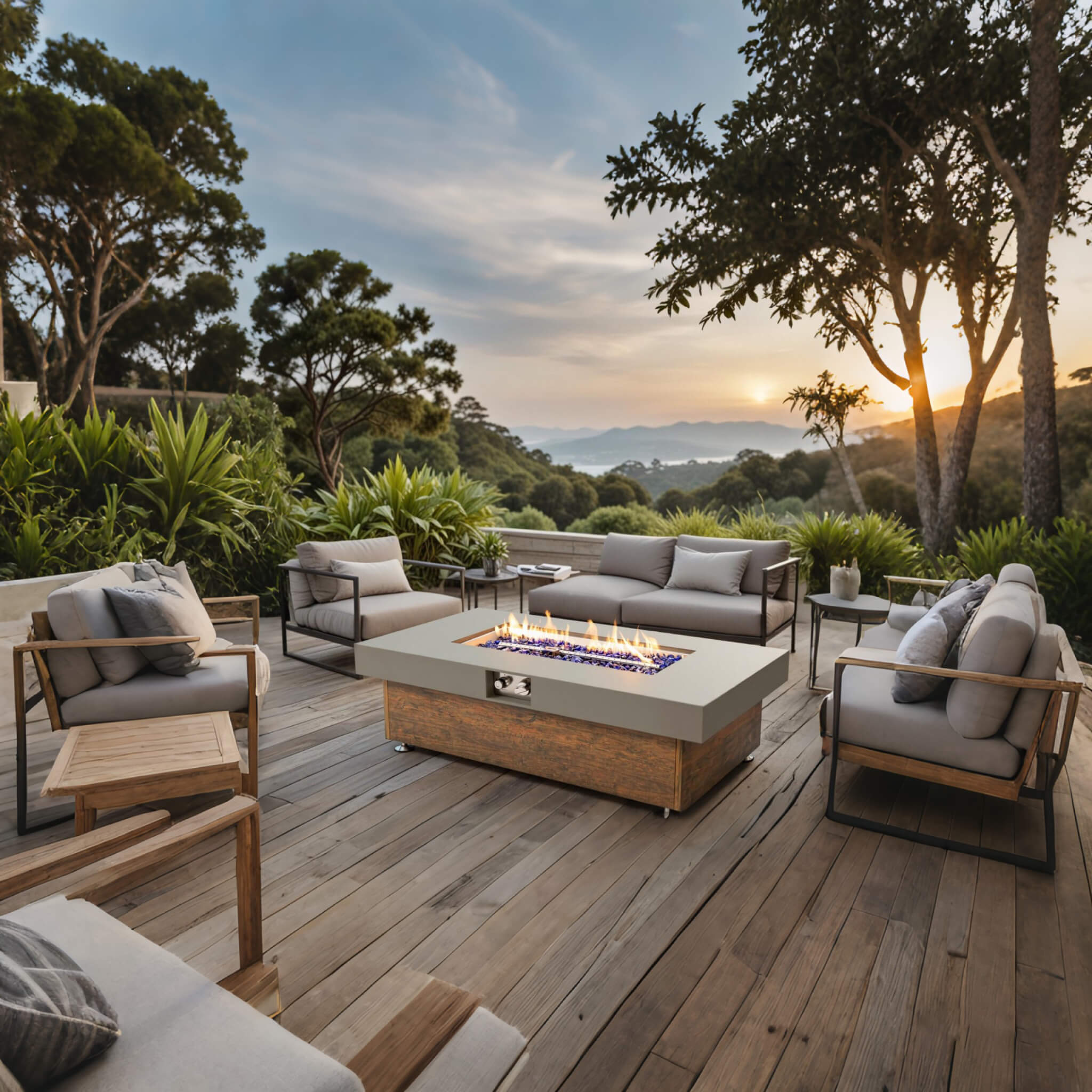 Alora Luxury 48-Inch Outdoor Wood Grain Iron Fire Pit Table With Lava Rocks (SAK37905) – SAKSBY WHOLESALE, view 4